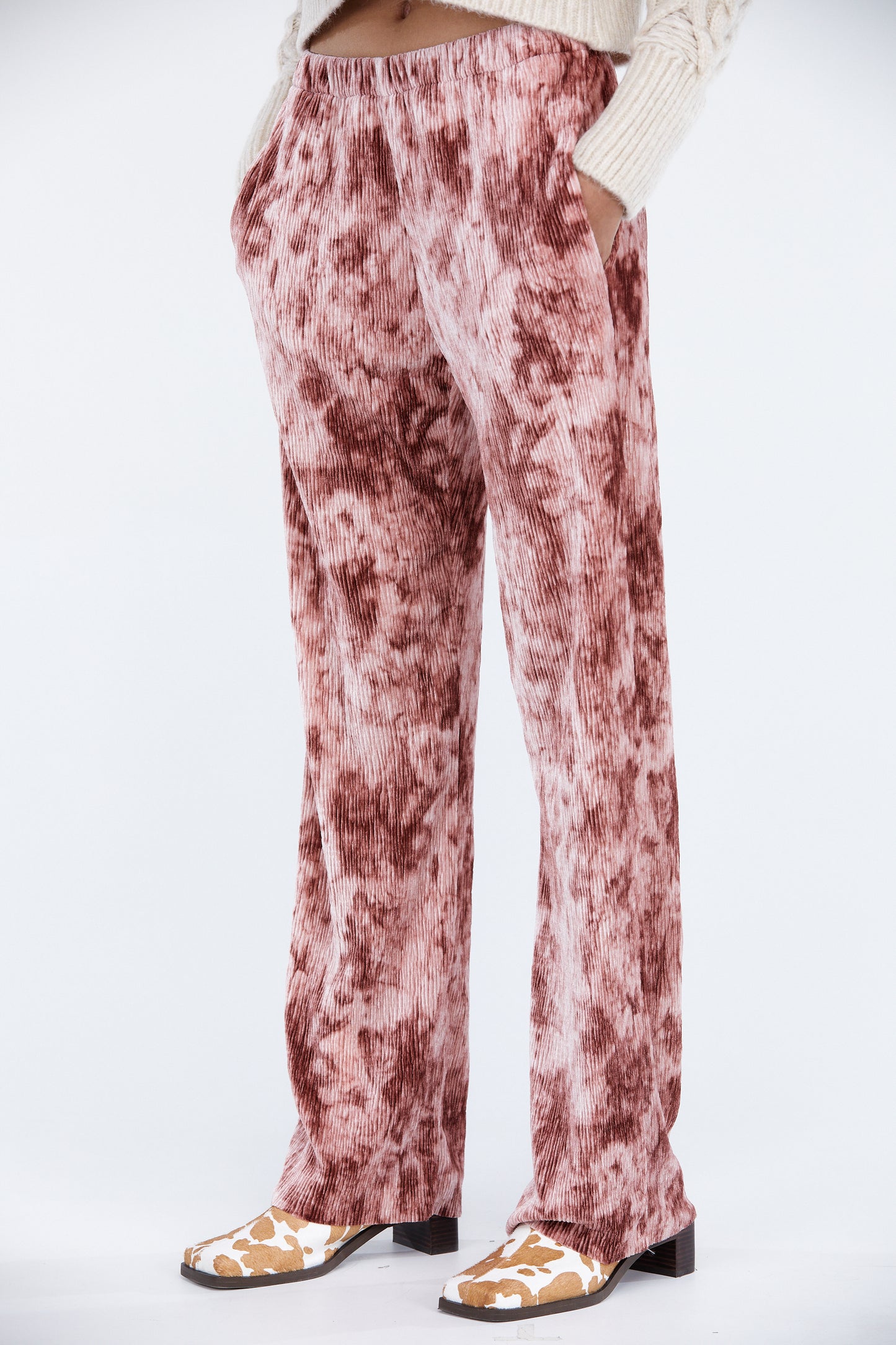 Print Pleated Pants, Pink