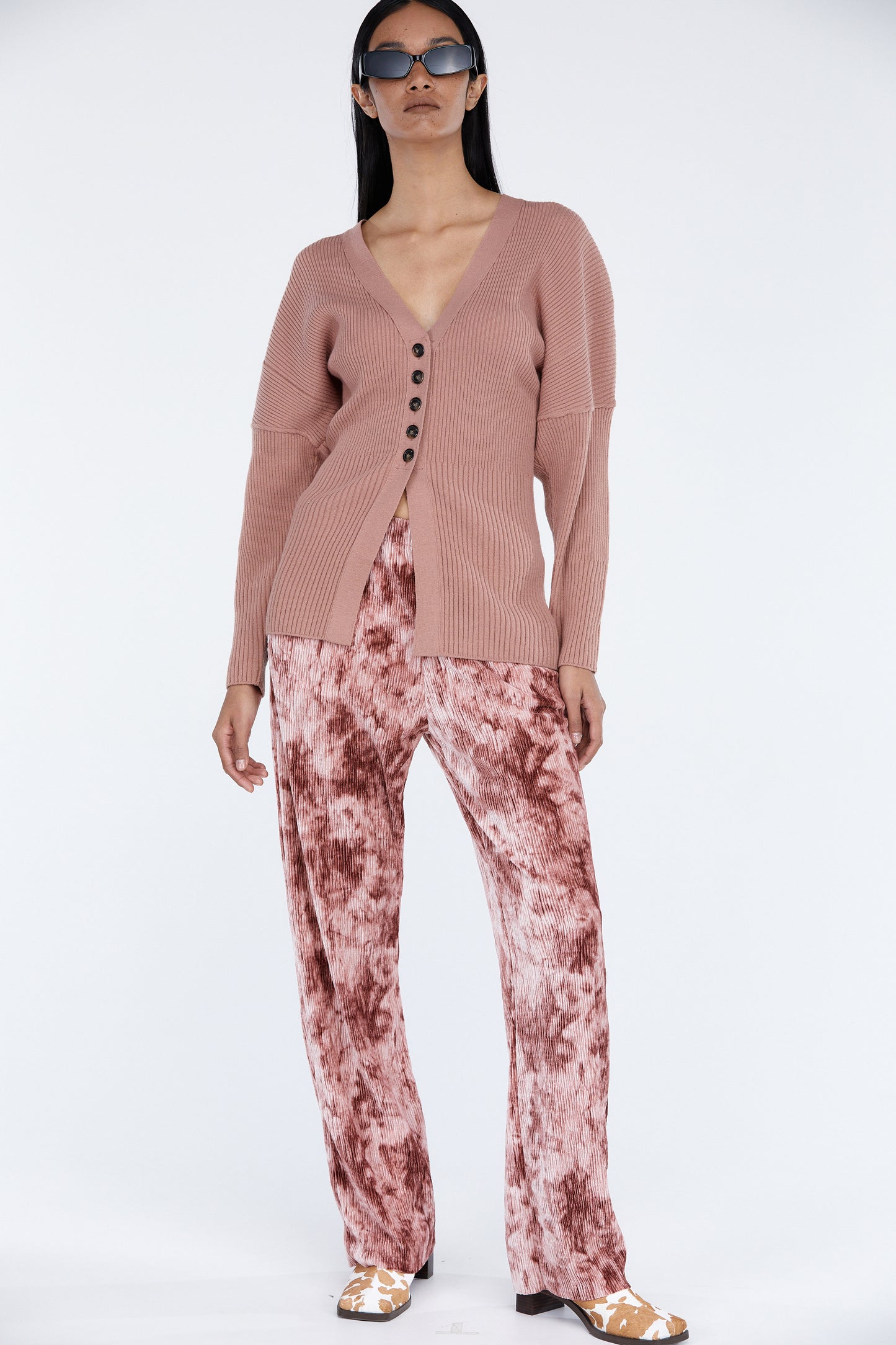 Fitted Waist Cardigan, Dusty Pink