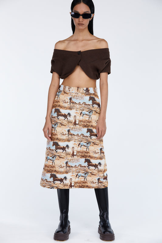 A-Line Midi Skirt, Horse Jacquard