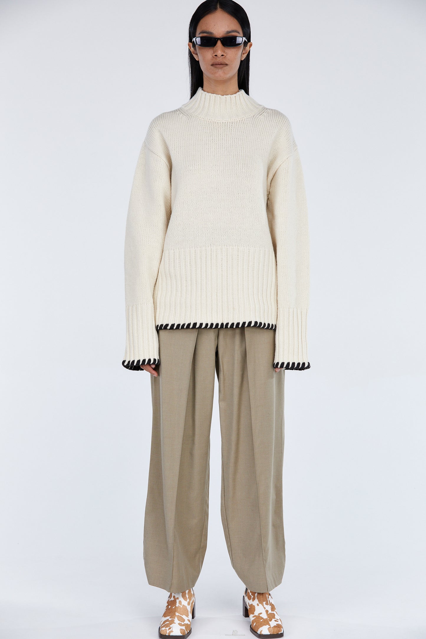 Stitch Ribbed Pullover Sweater, Ivory