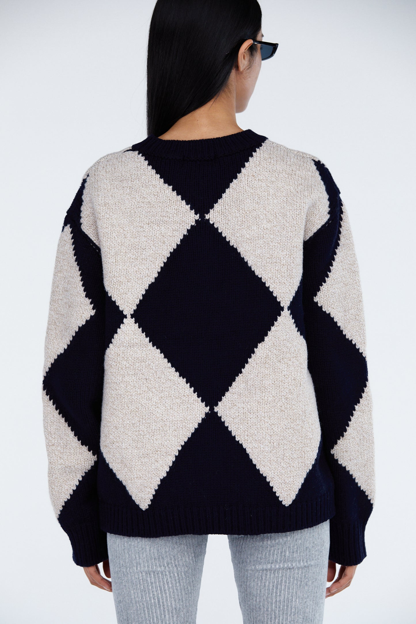 Argyle Pattern Knit Sweater, Ivory & Navy