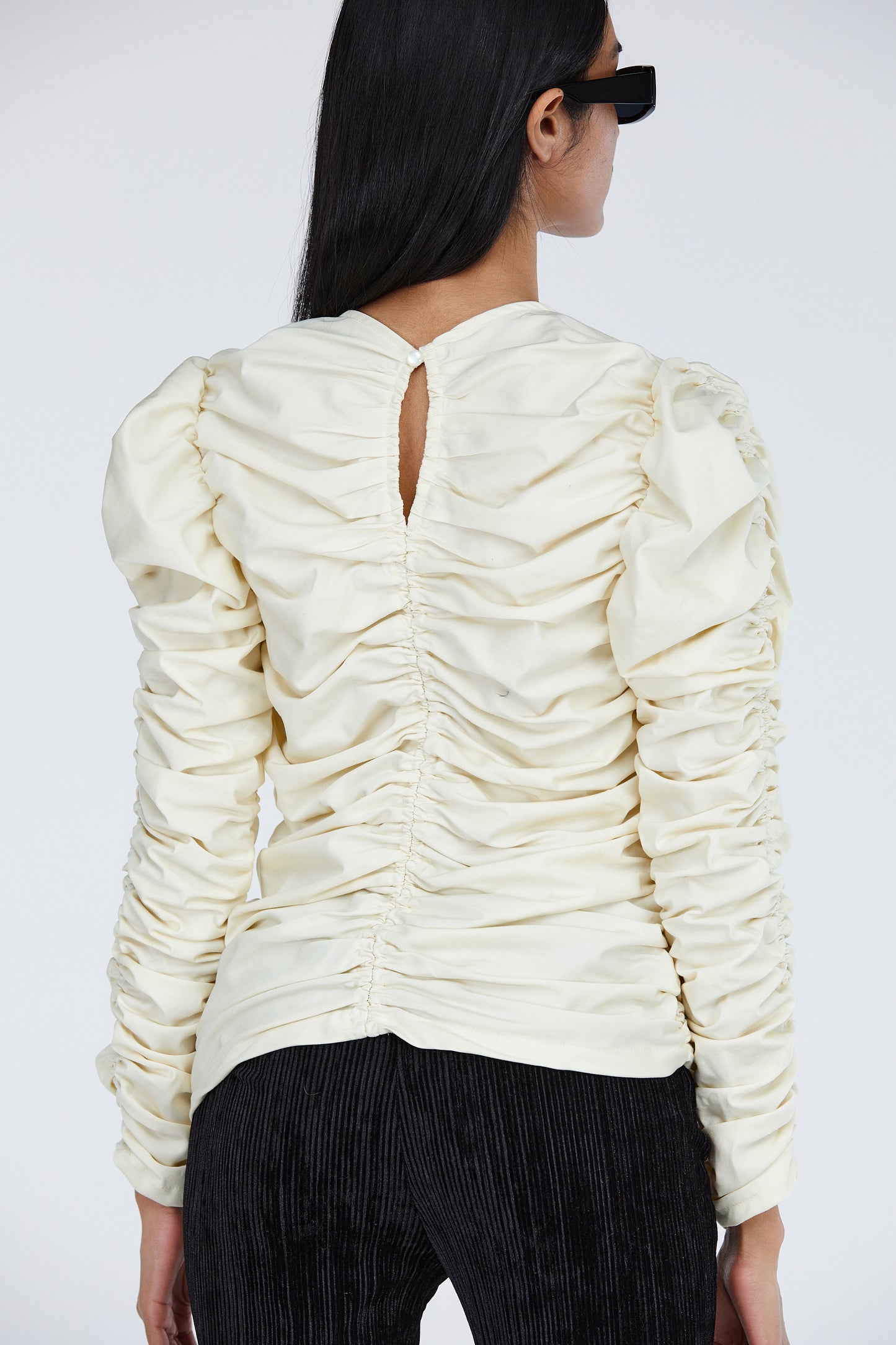 Ruched Cotton Blouse, Ivory