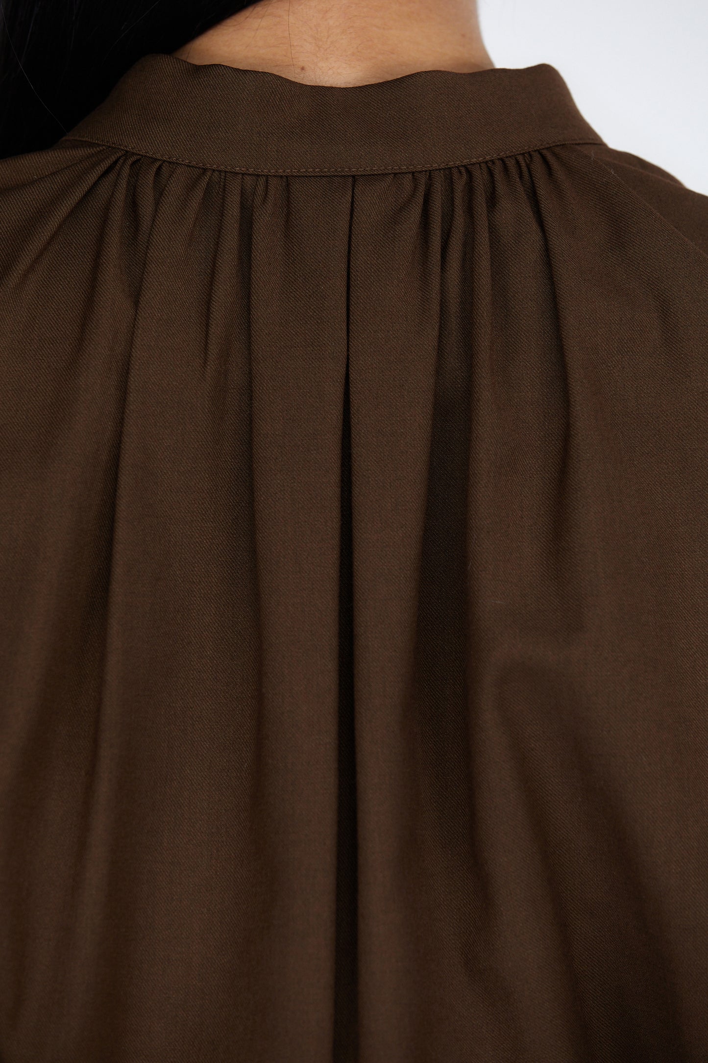Padded Shoulder Pleated Shirt, Brown