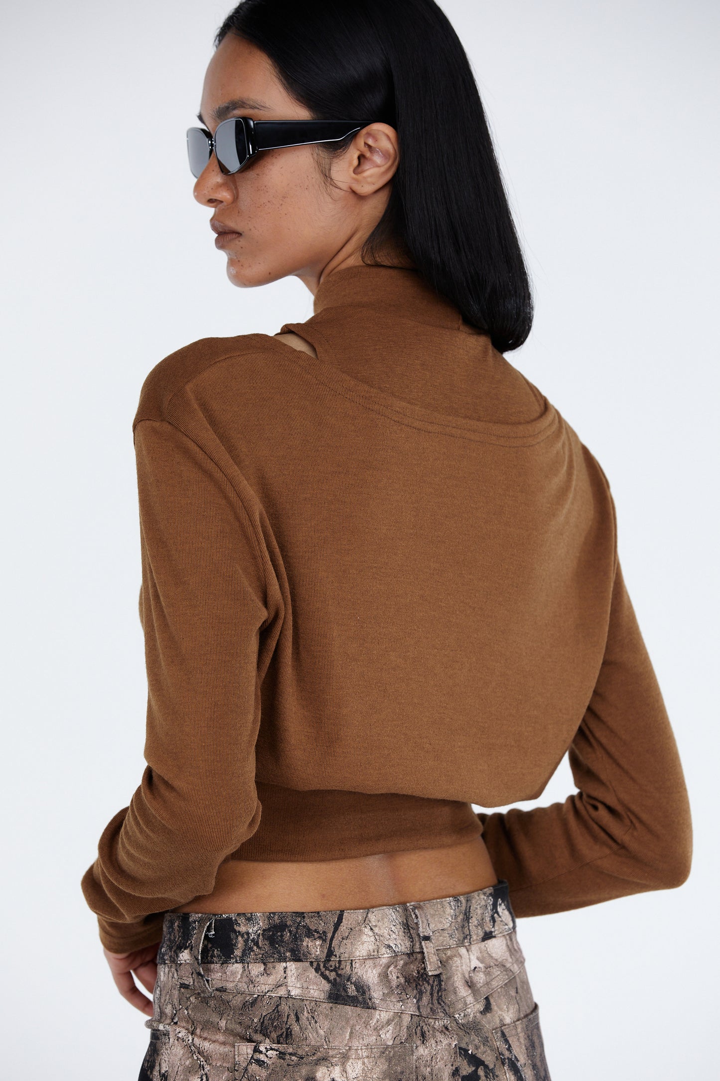 Turtleneck Top with Attached Cardigan, Camel