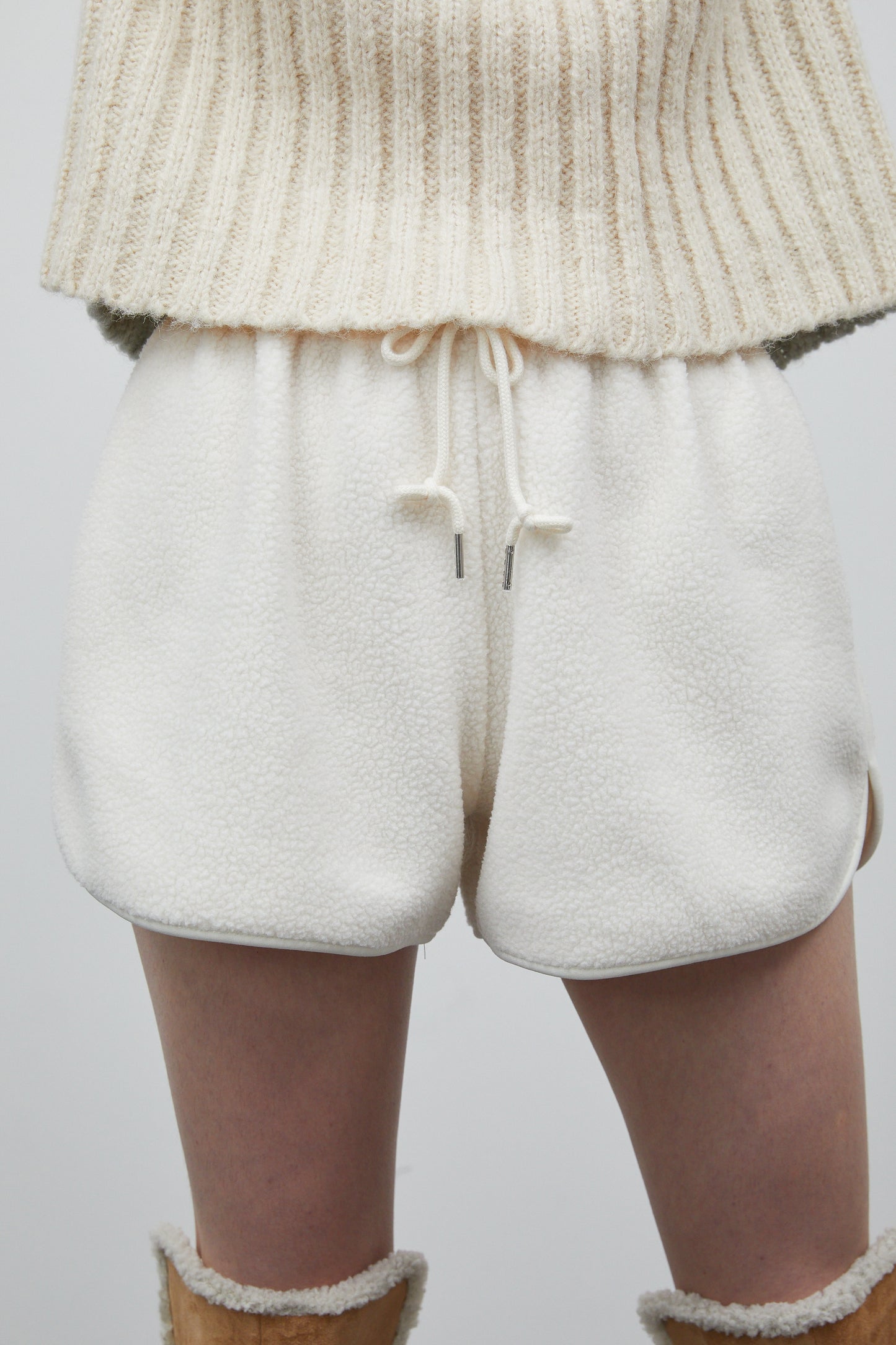 Soft Boucle Comfy Dolphin Shorts, Cream Ivory