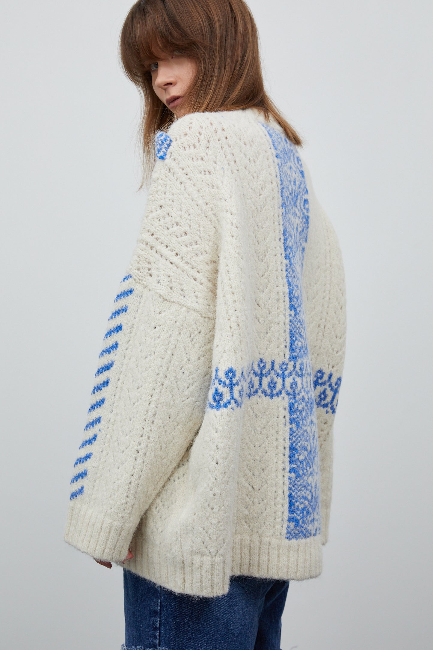 Embroidered Oversized Sweater, Ivory
