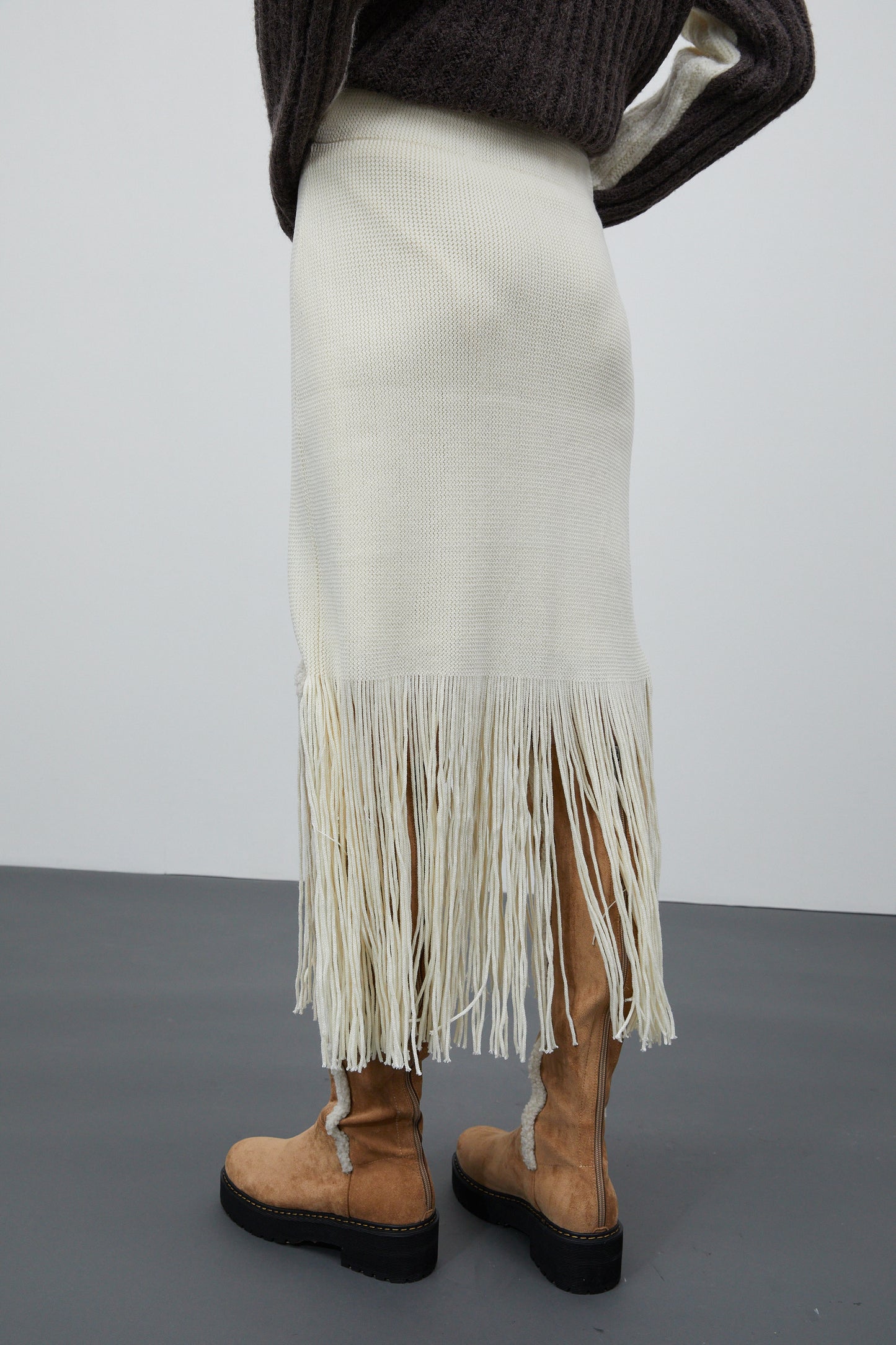 Fringe Knit Skirt, Ivory