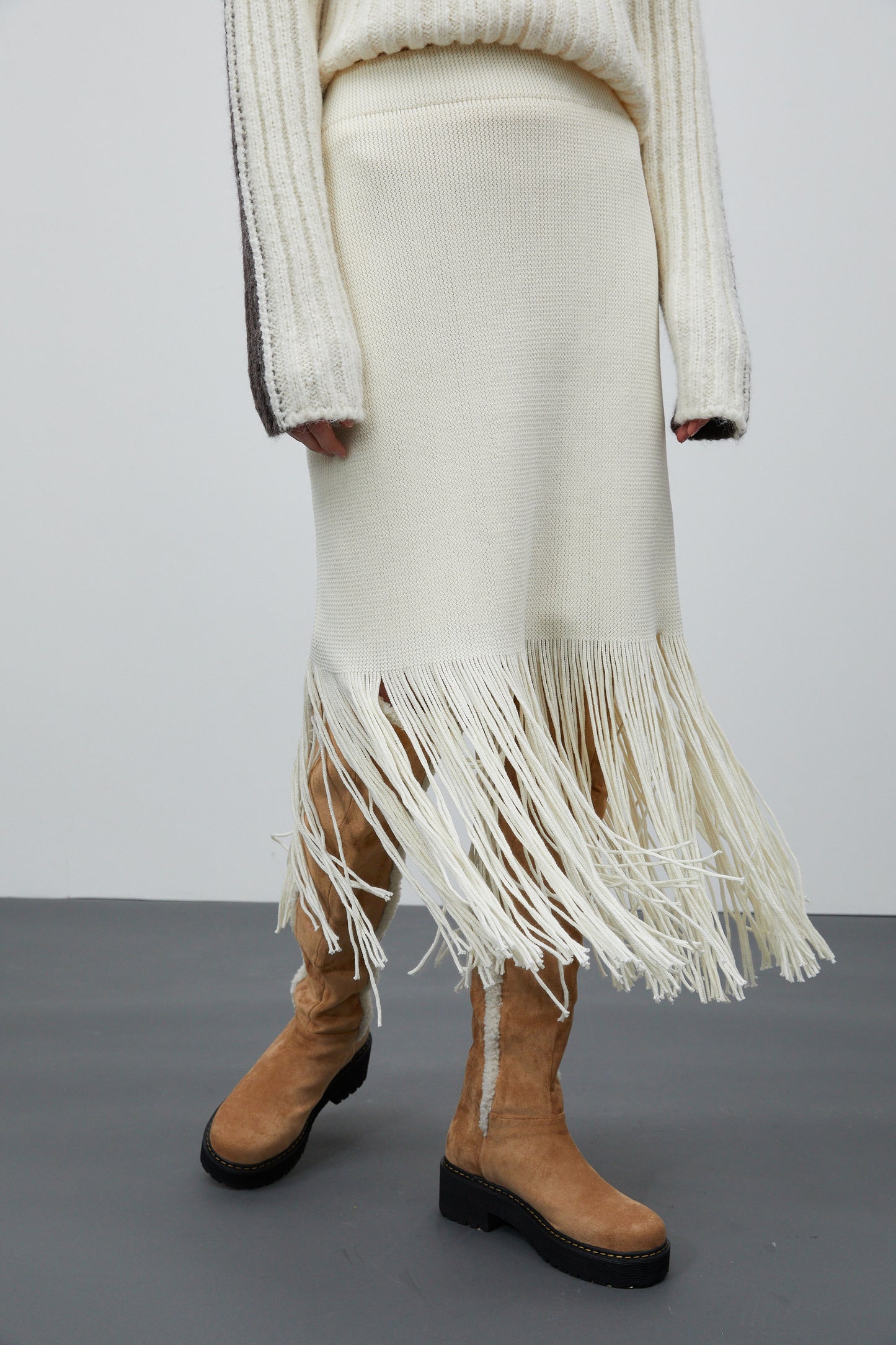 Fringe Knit Skirt, Ivory