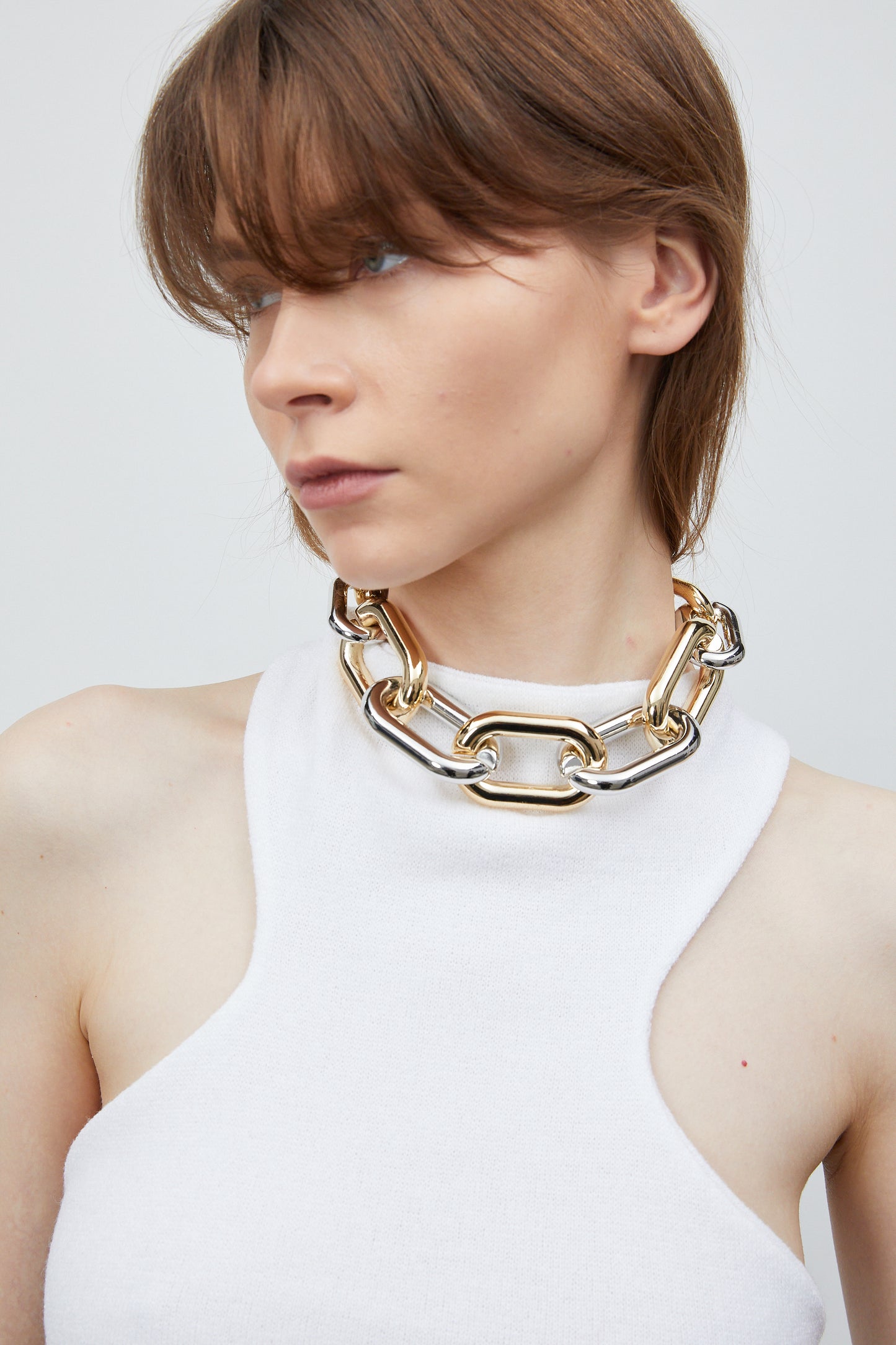Two-Tone Full Linked Necklace, Gold & Sliver