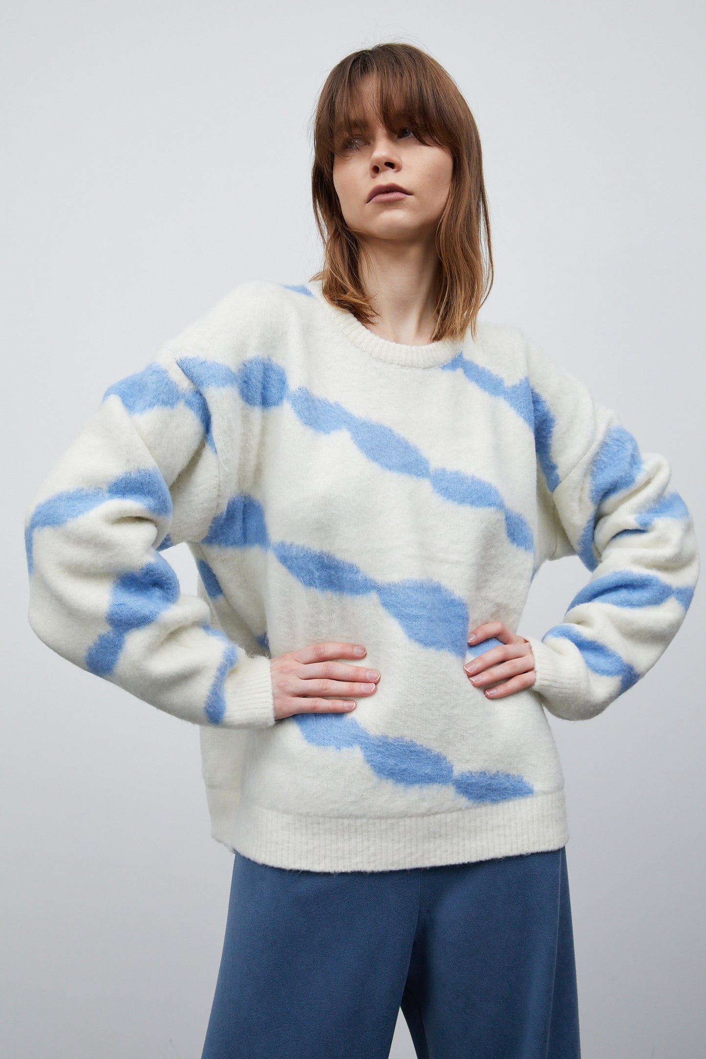 Tie-Dye Mohair Sweater, Cream & Blue