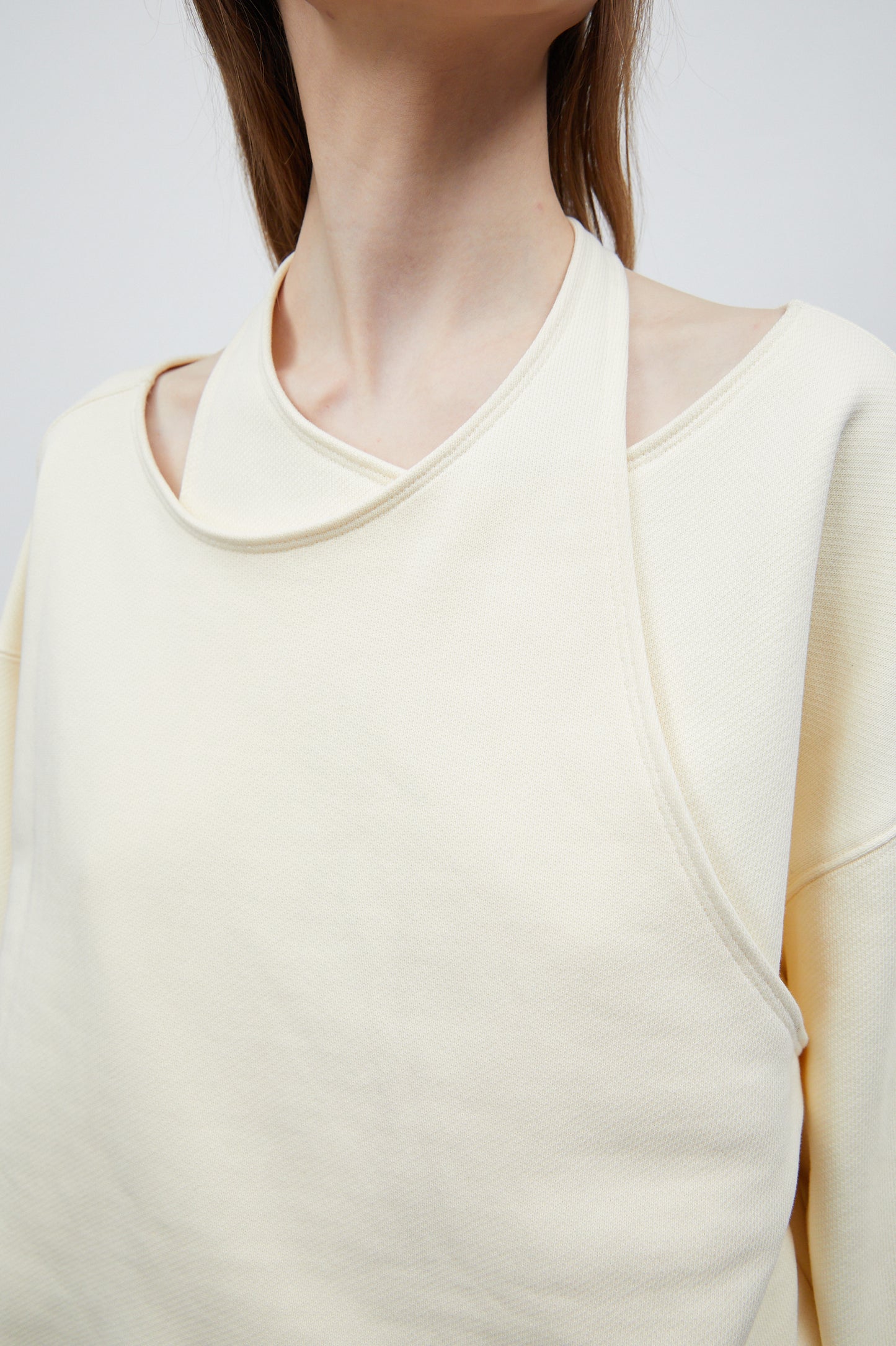 Double Asymmetric Layer Sweatshirt, Cream