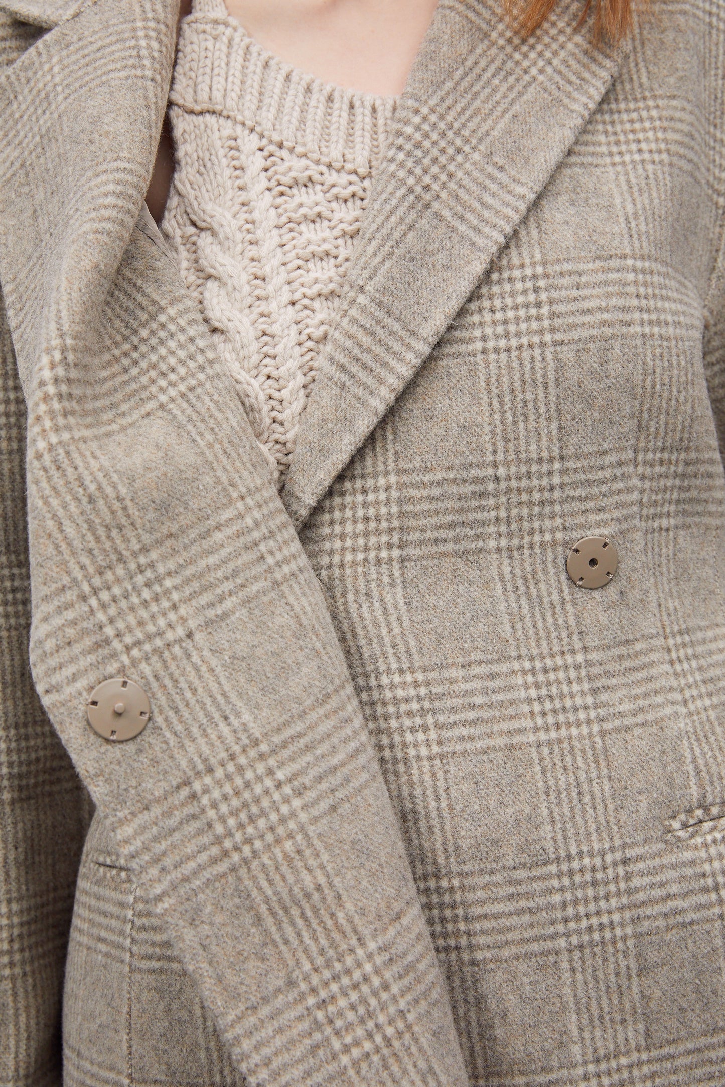 Checker Fitted Wool Blazer, Beige