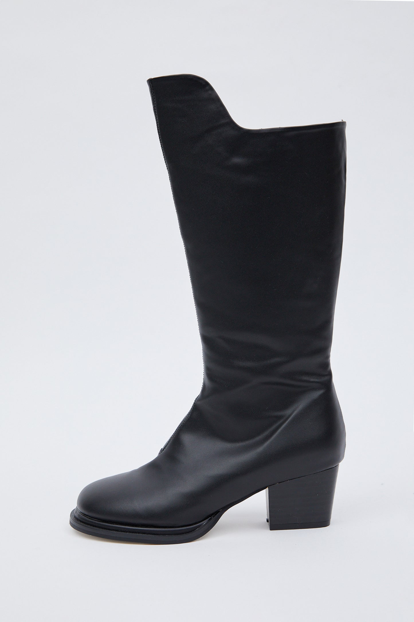 Cut Out Long Leather Boots, Black