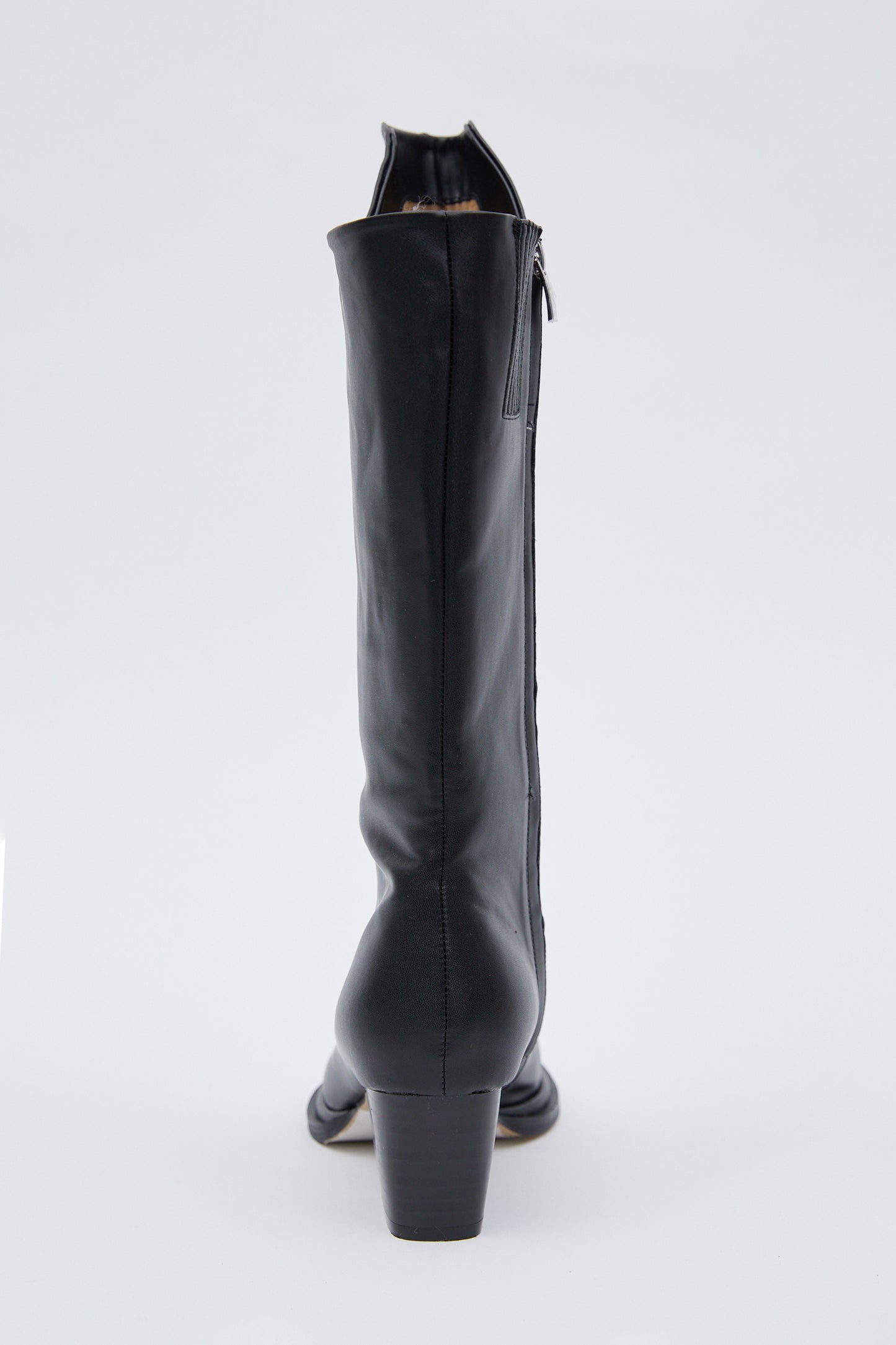 Cut Out Long Leather Boots, Black