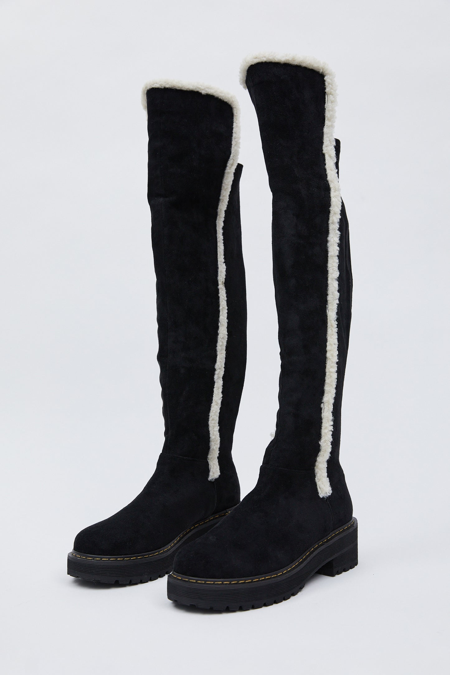 High Platform Suede Knee Boots, Black