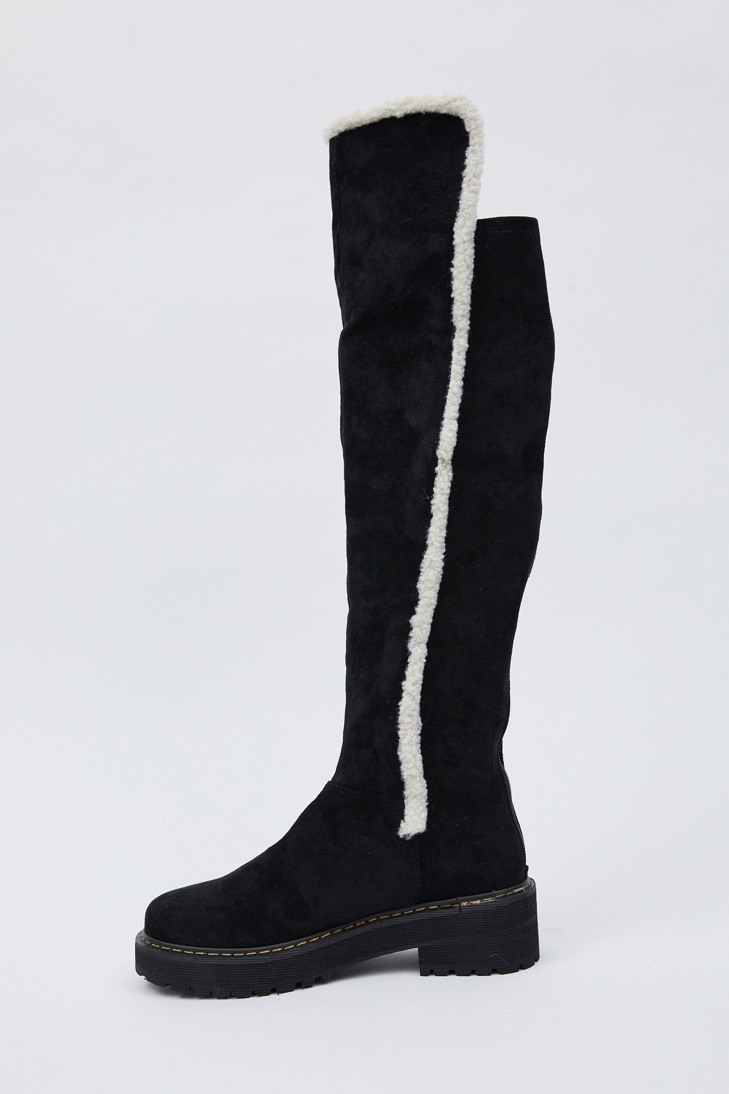High Platform Suede Knee Boots, Black