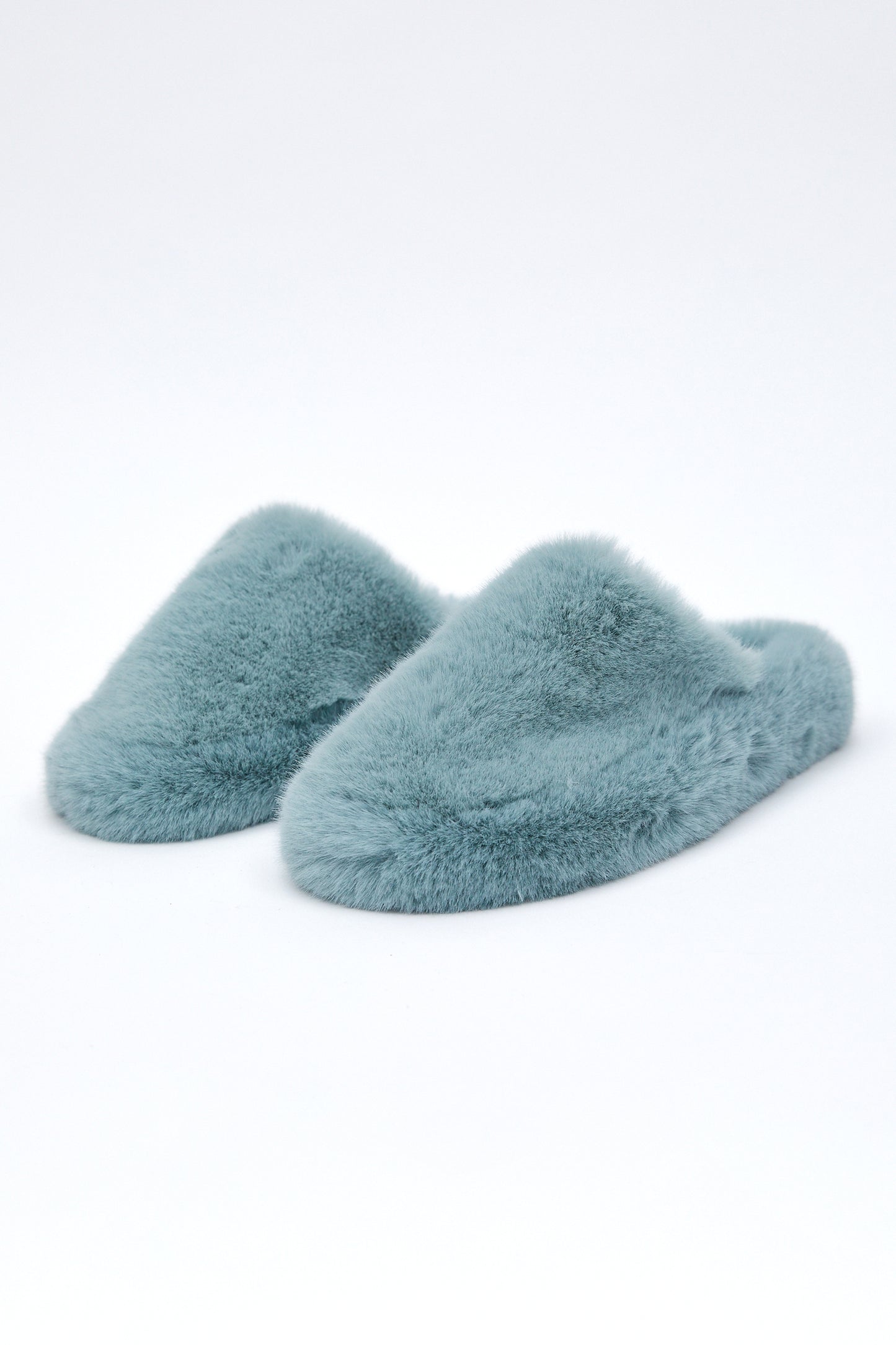 Faux Fur Slippers, Baby Blue