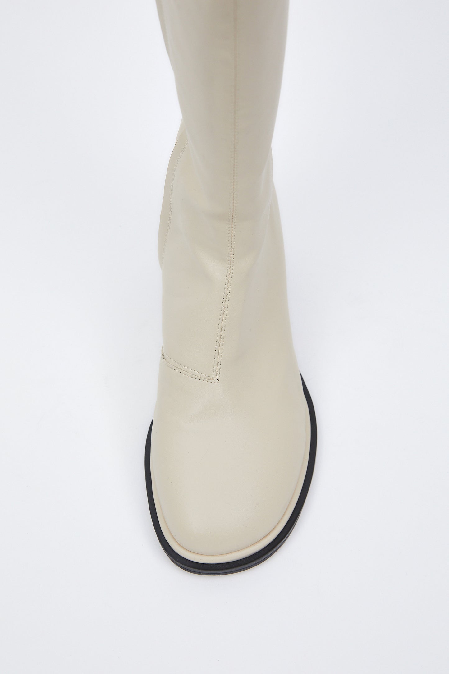 Cut Out Long Leather Boots, Cream