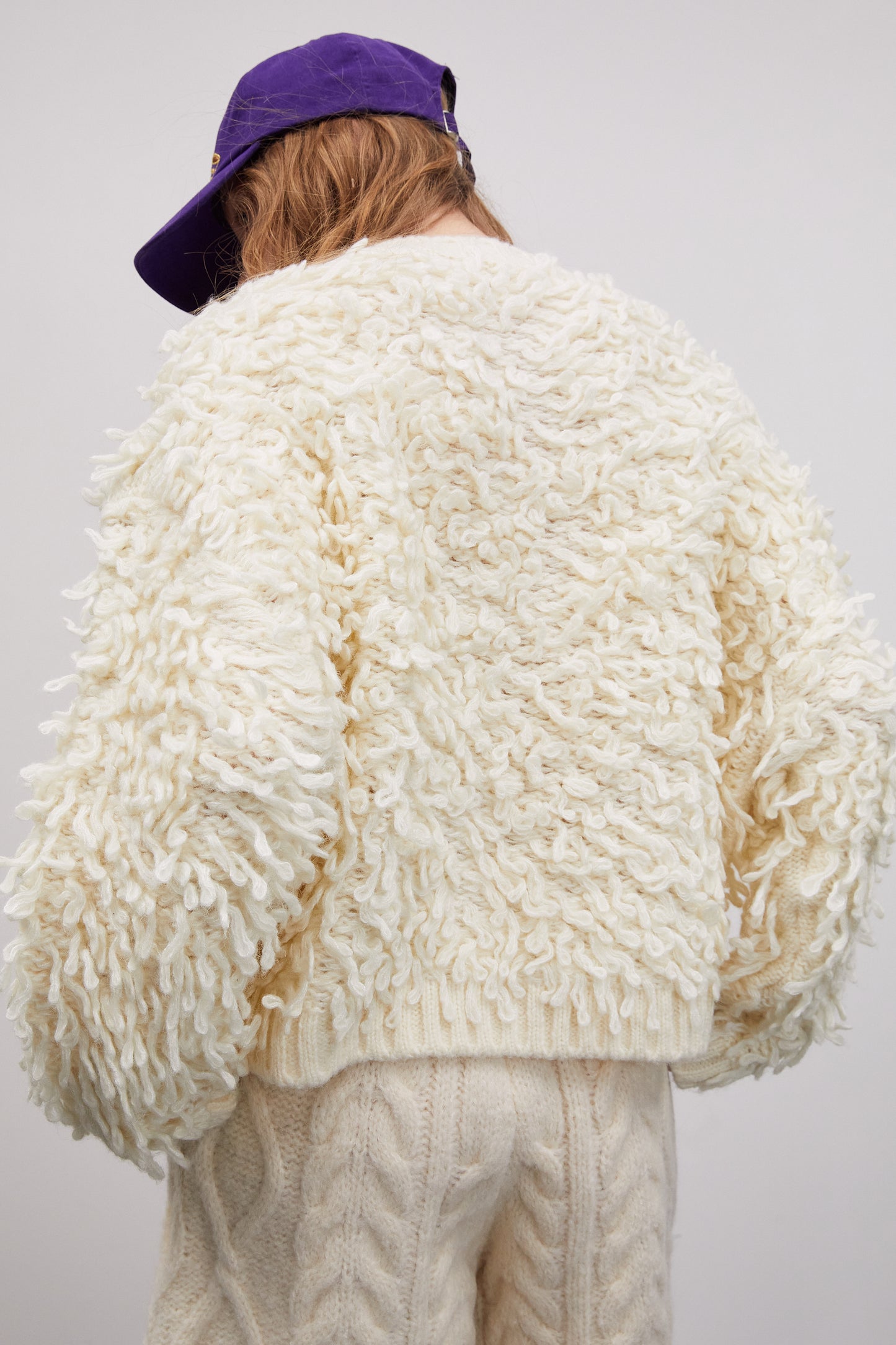 Chunky Fur Knit Cardigan, Ivory