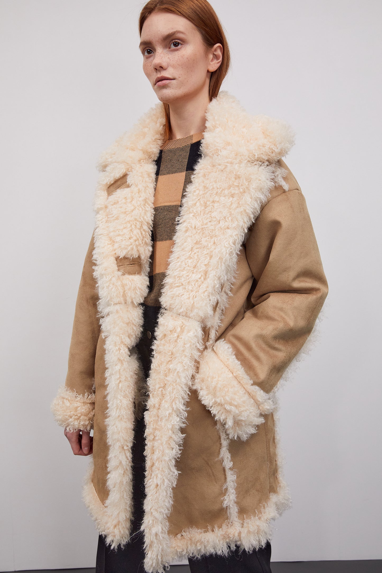 Reversible Furry Shearling Coat, Macaroon