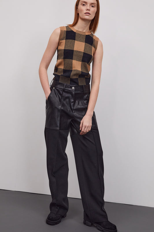 2 Piece Checker Cardigan Set, Toffee