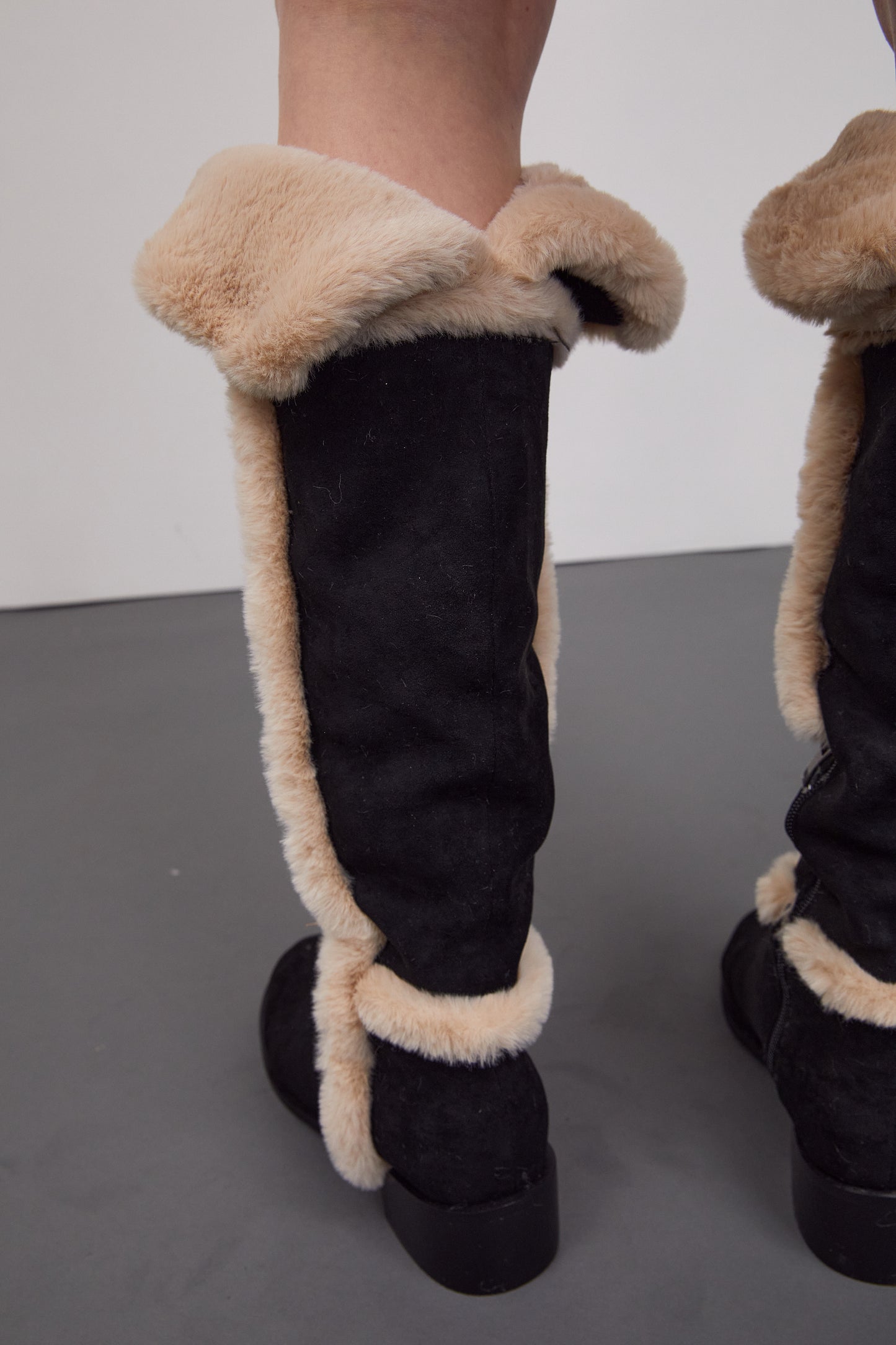 Shearling Knee Boots, Black