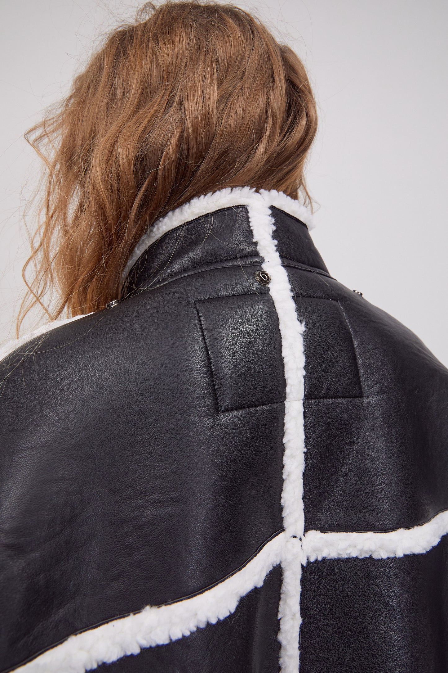 Detachable Hood Shearling Jacket, Black