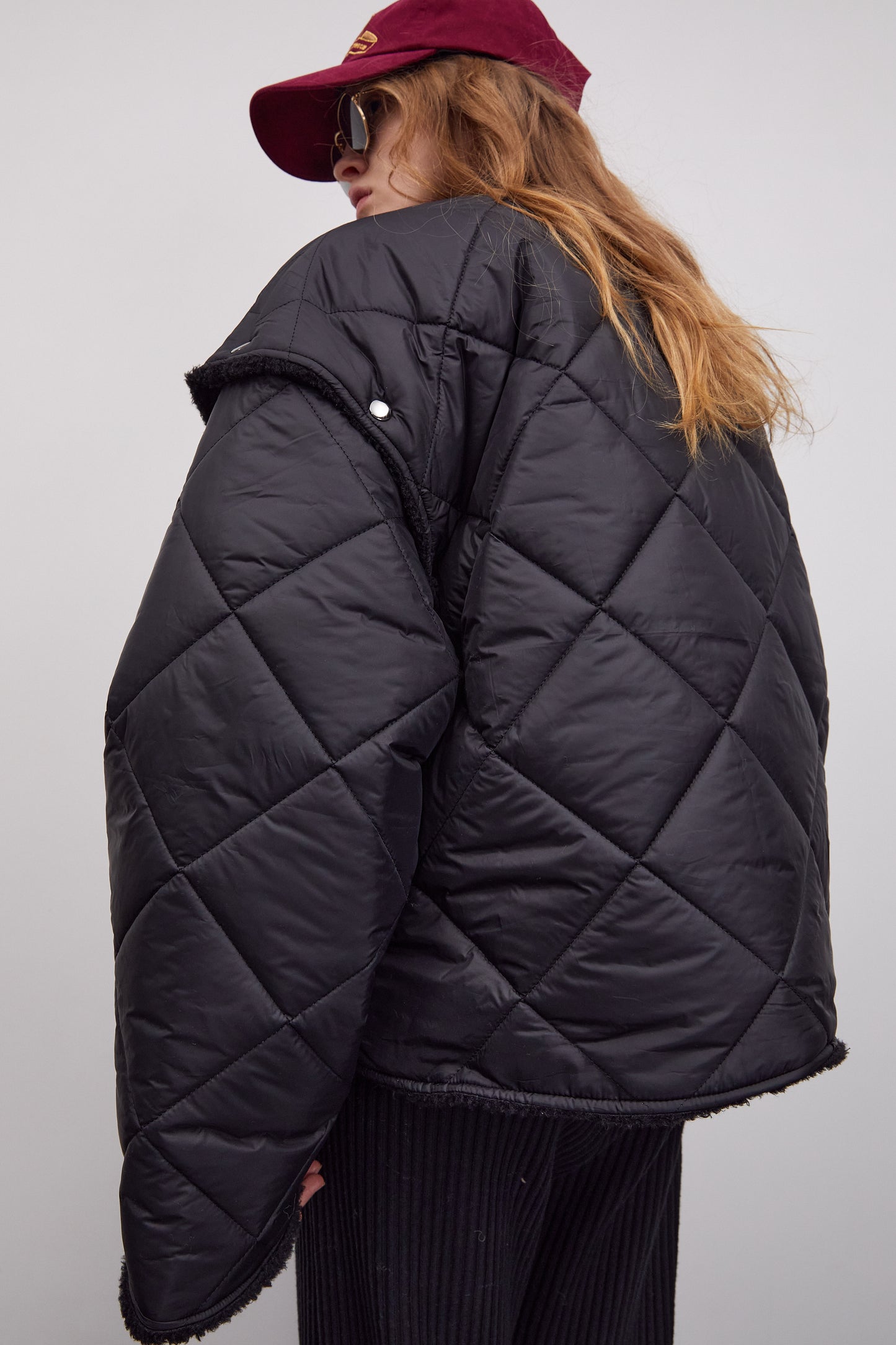 Detachable Sleeve Quilted Puffer Jacket, Black