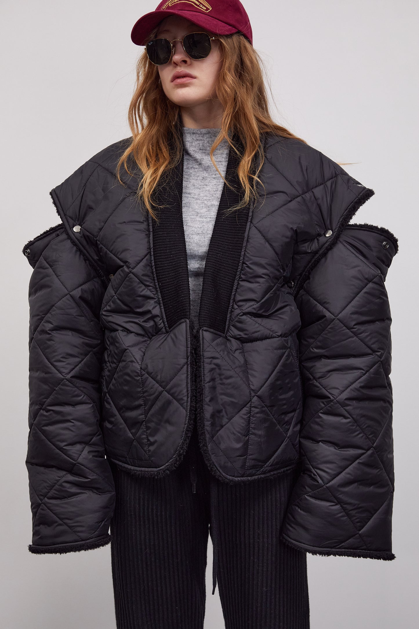 Detachable Sleeve Quilted Puffer Jacket, Black