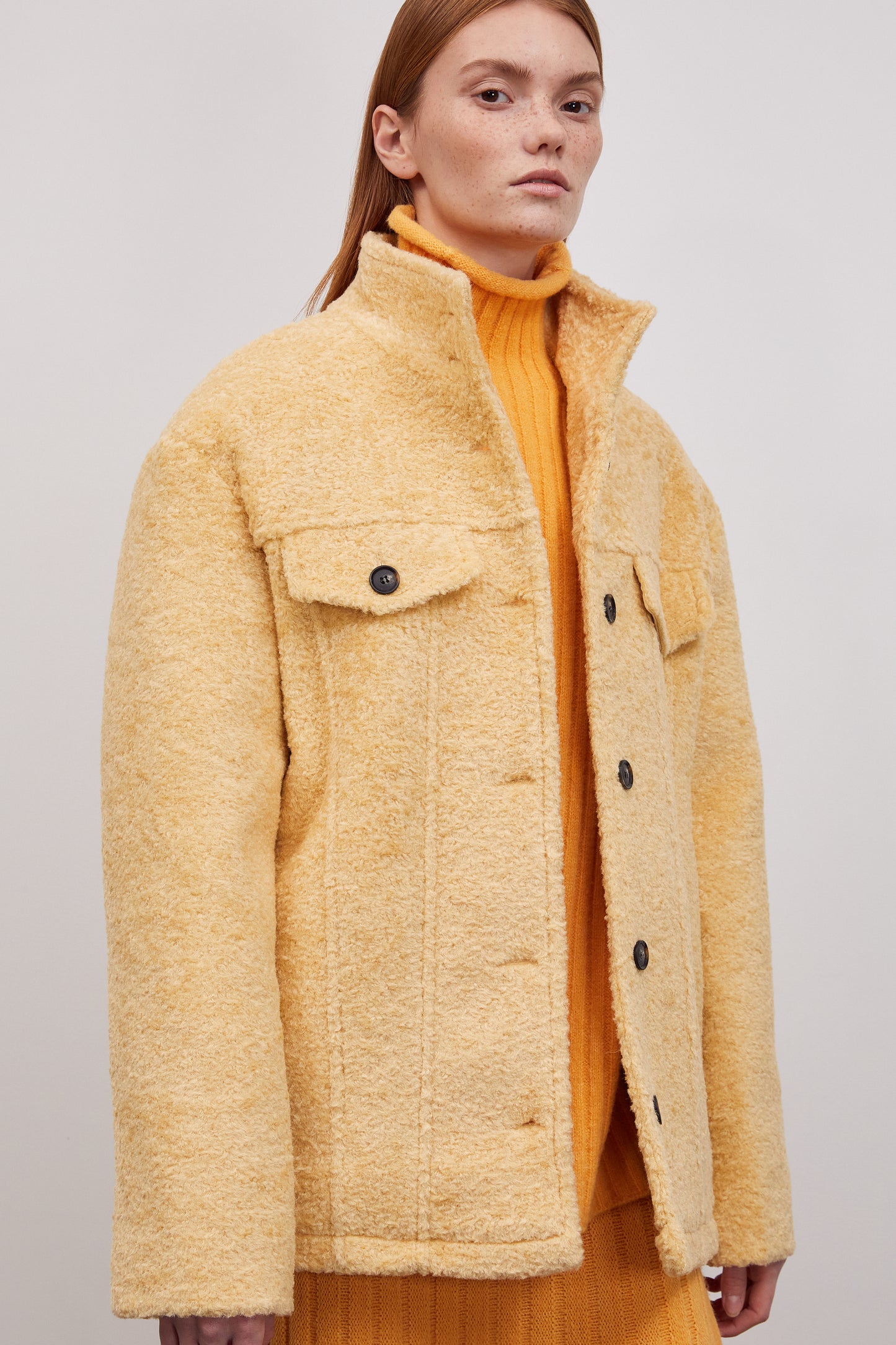 Textured Boucle Shearling Jacket, Butter