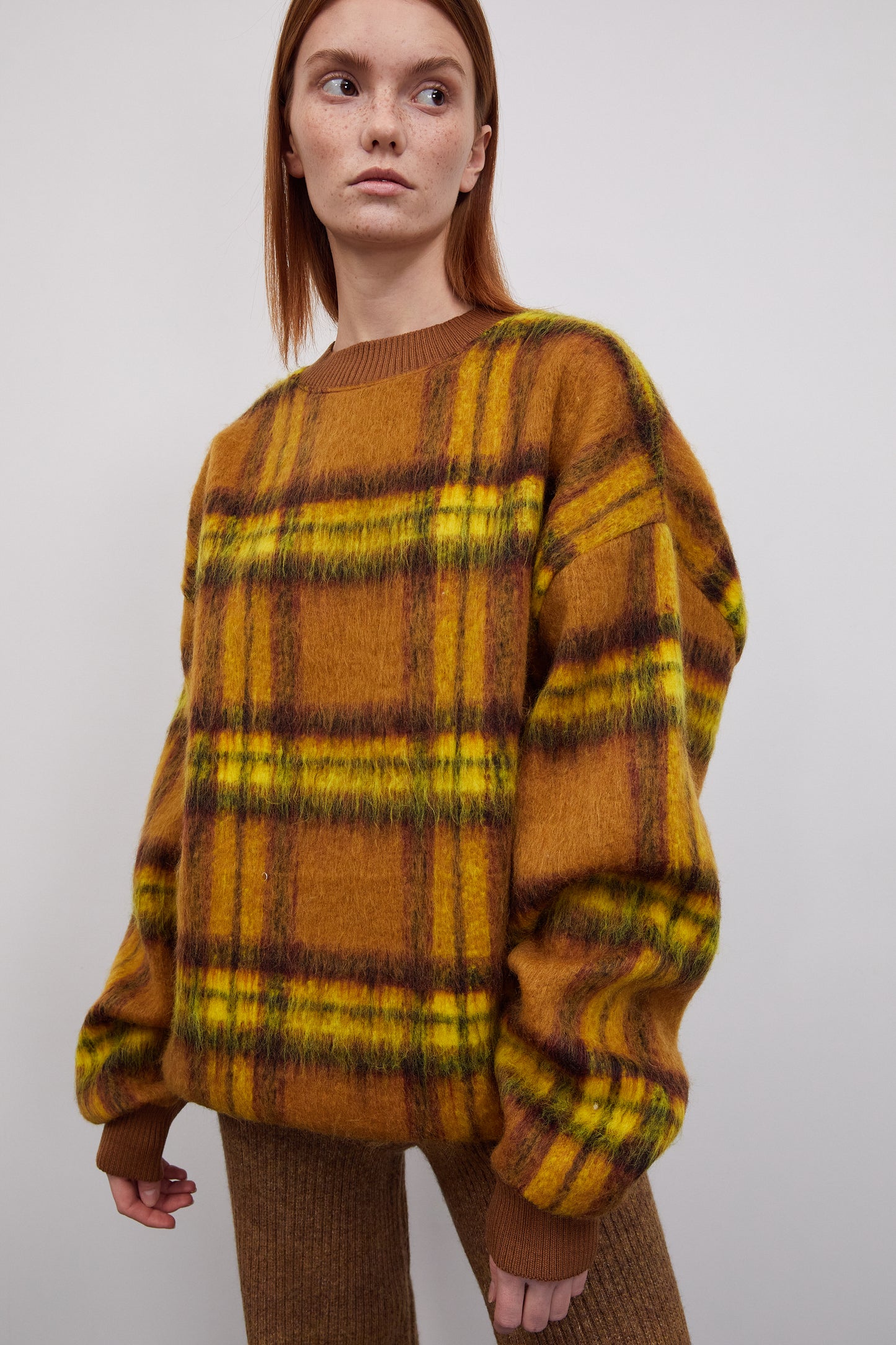 Checker Wool-Blend Oversized Sweatshirt, Mustard