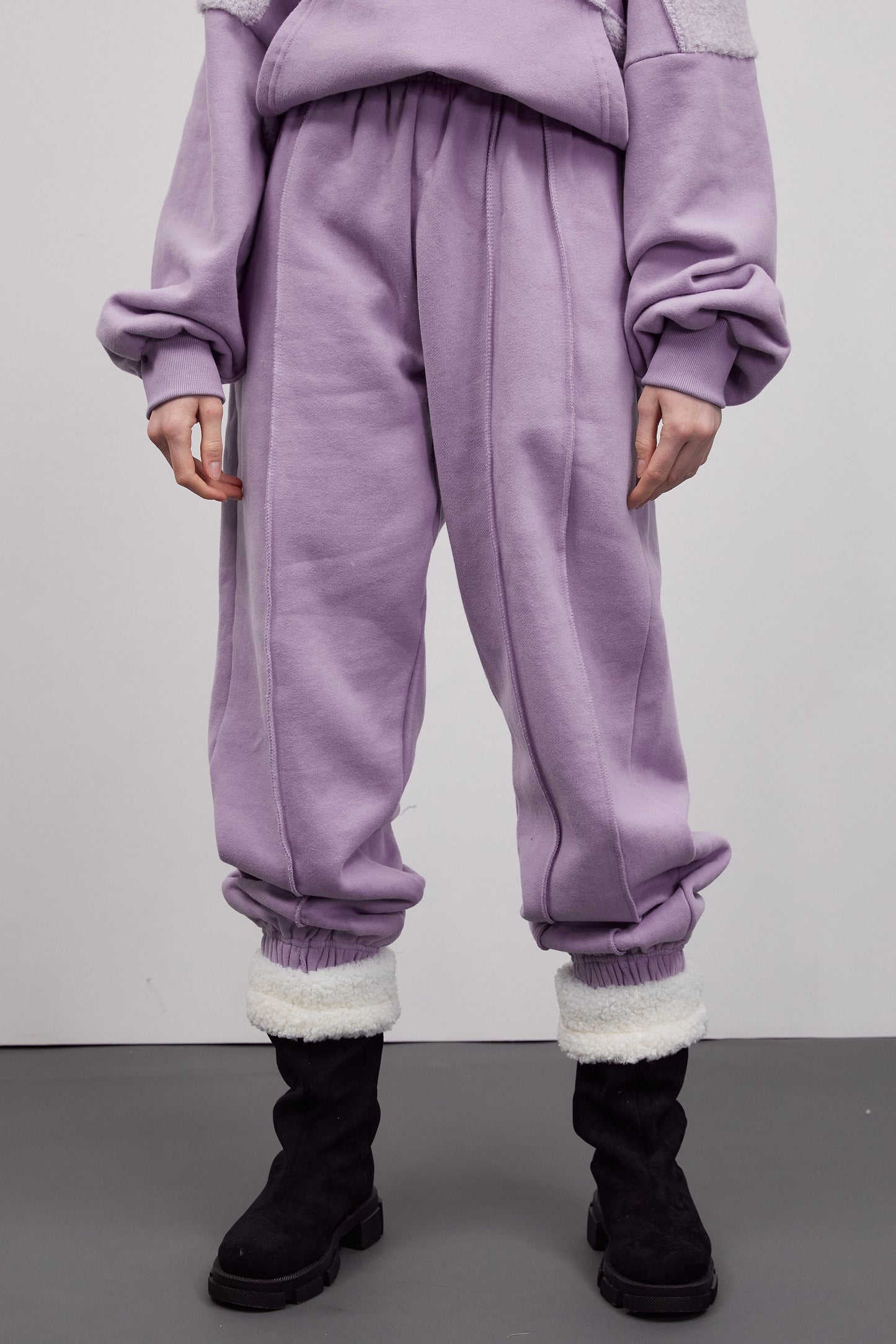 Checkerboard Fleece Sweatpants, Lilac