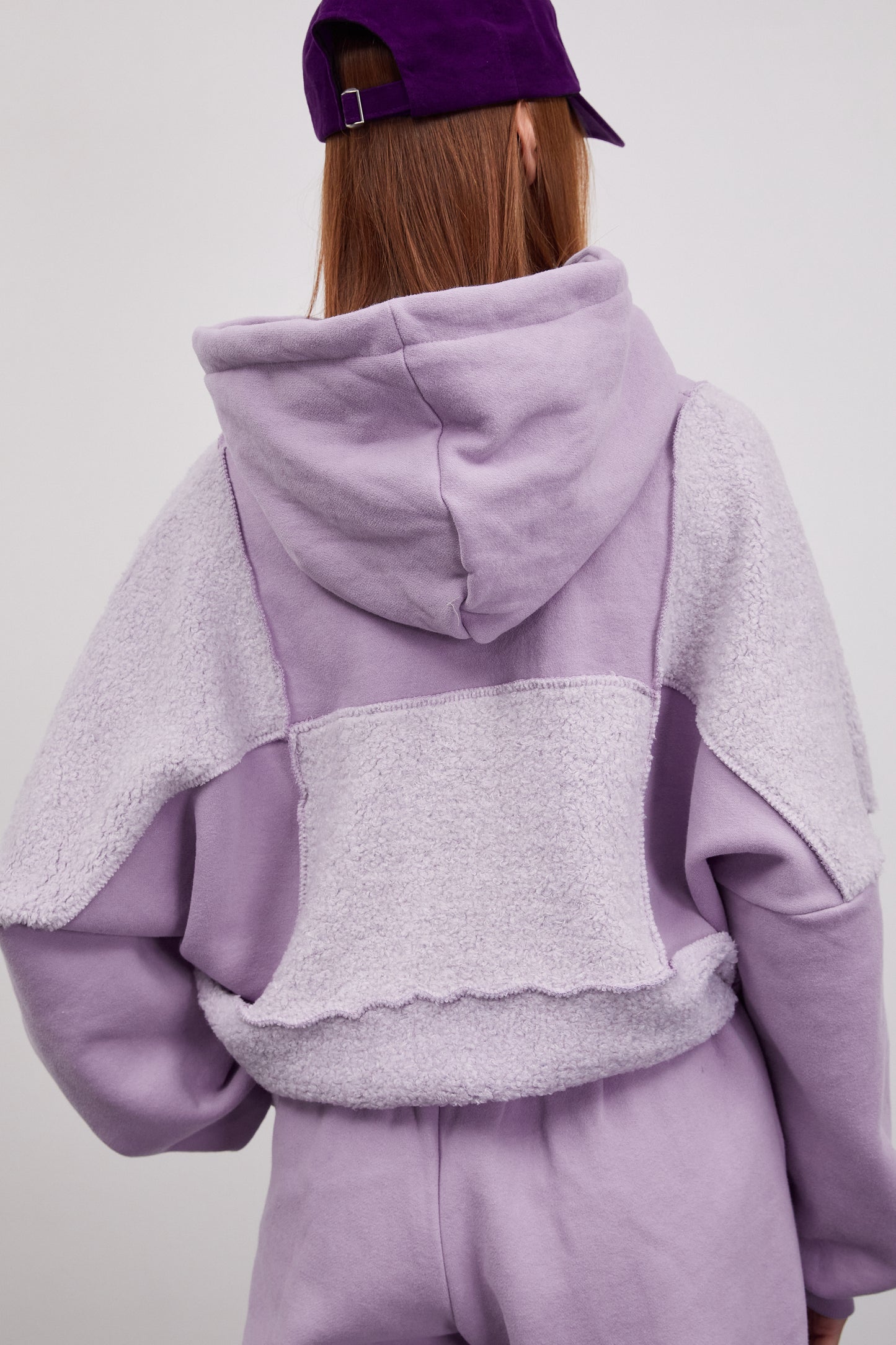 Checkerboard Fleece Hooded Sweatshirt, Lilac