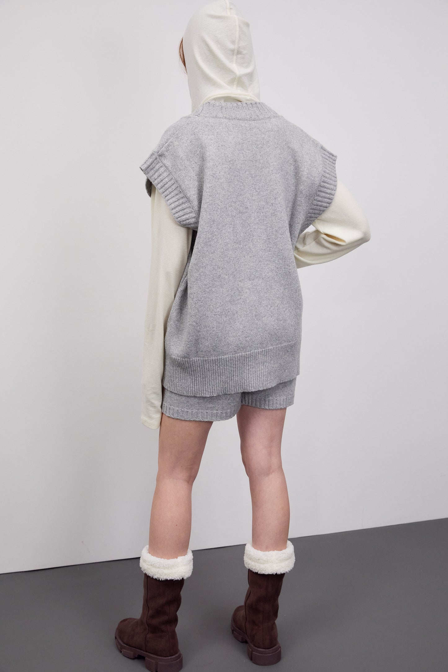 Knitted Vest And Shorts Set, Warm Grey