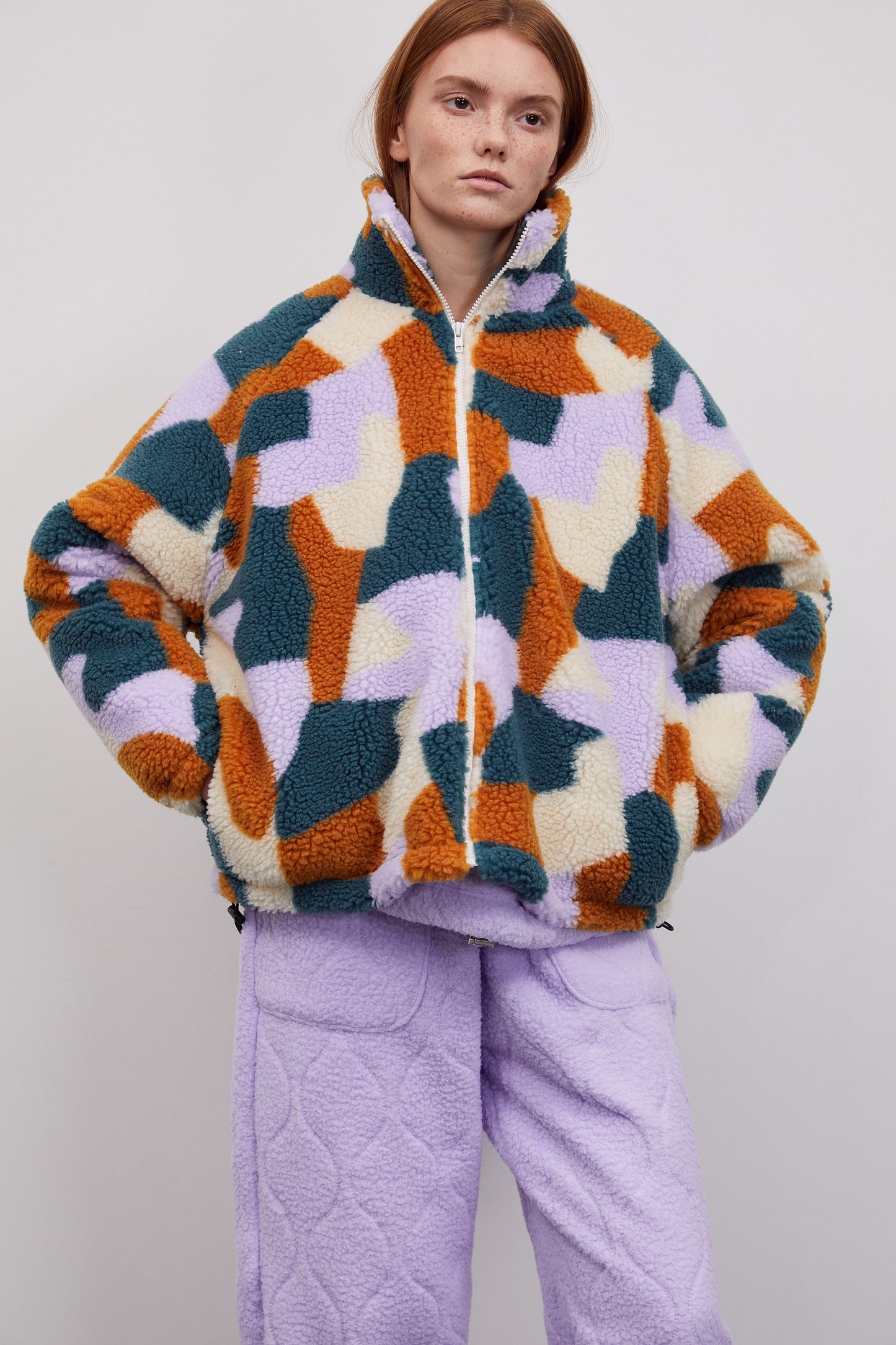 Oversized Colorblock Fleece Jacket, Multi