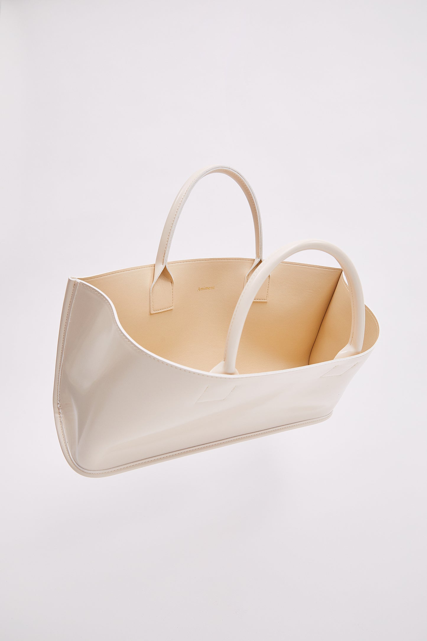 Glossy Patent Rectangular Bag, Cream
