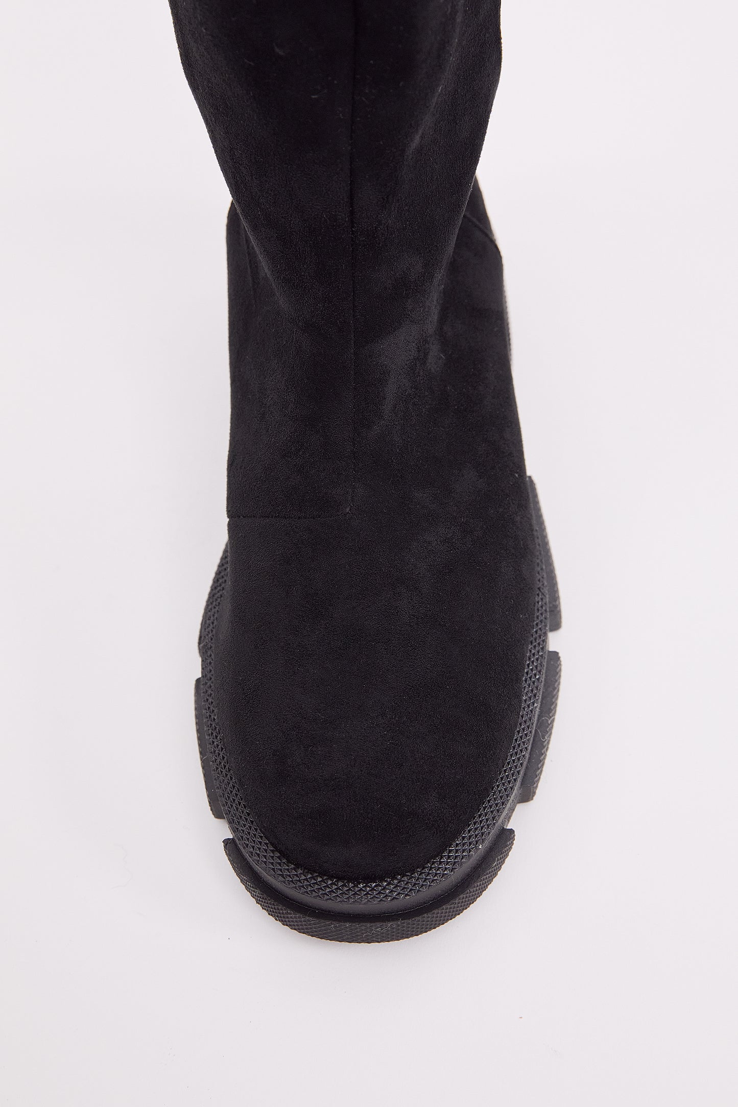 Faux Suede Shearling Platform Boots, Black
