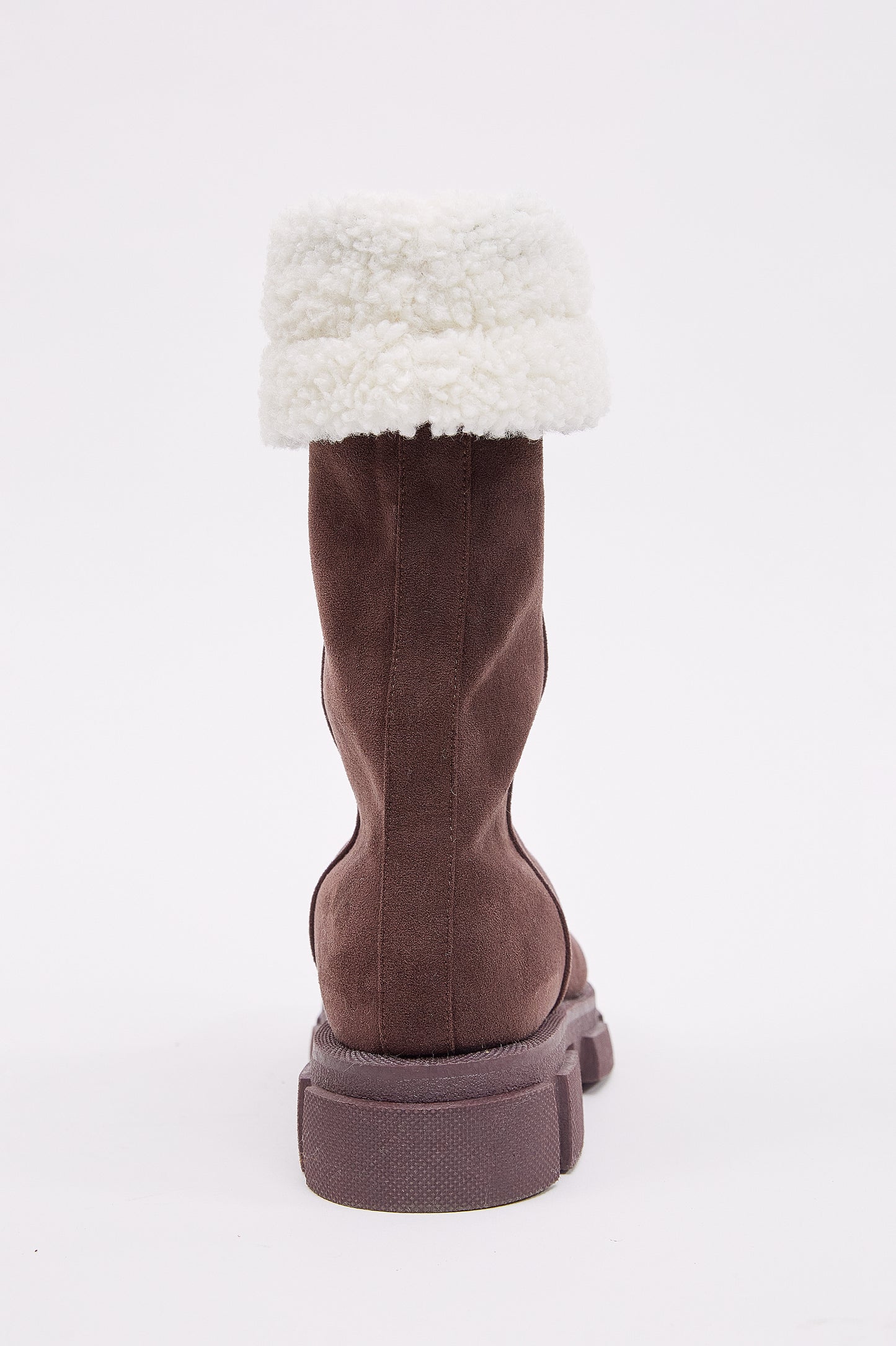 Faux Suede Shearling Platform Boots, Chocolate
