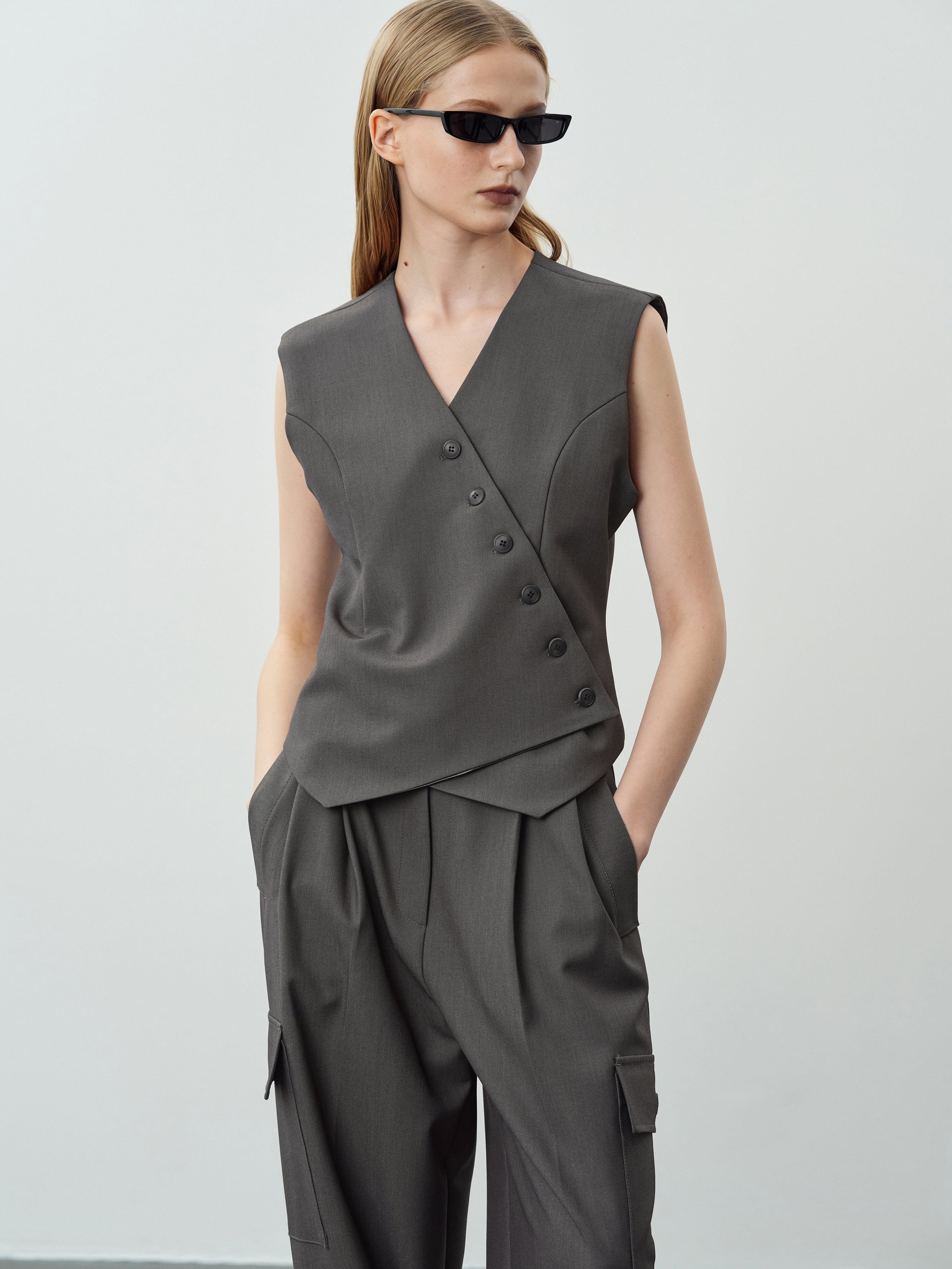 Diagonal Button Waistcoat, Charcoal – SourceUnknown