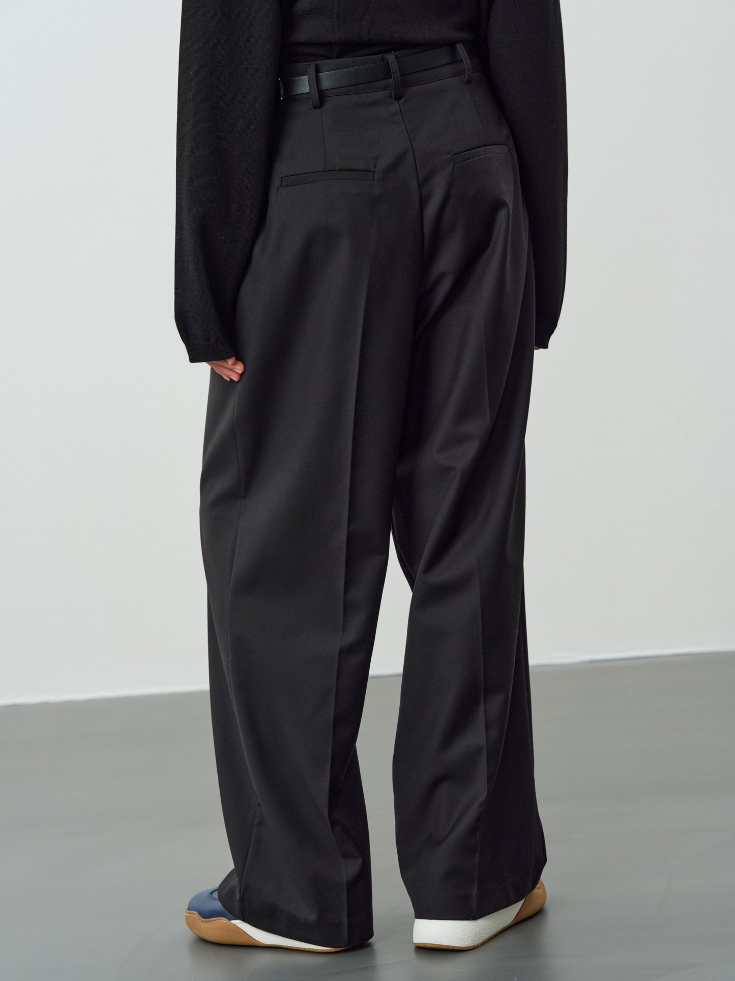 Clasp Belted Suit Trousers, Black