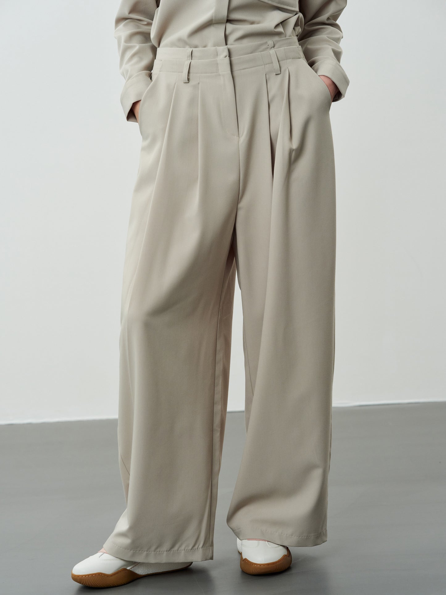 Double Waisted Suit Trousers, Sand Melange
