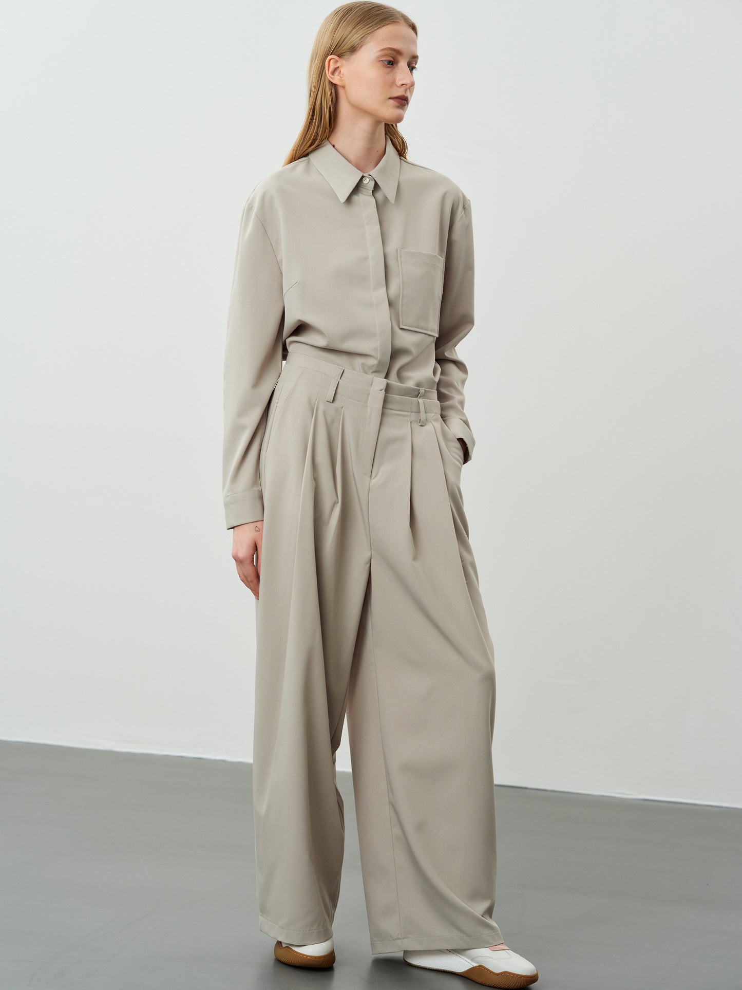 Double Waisted Suit Trousers, Sand Melange