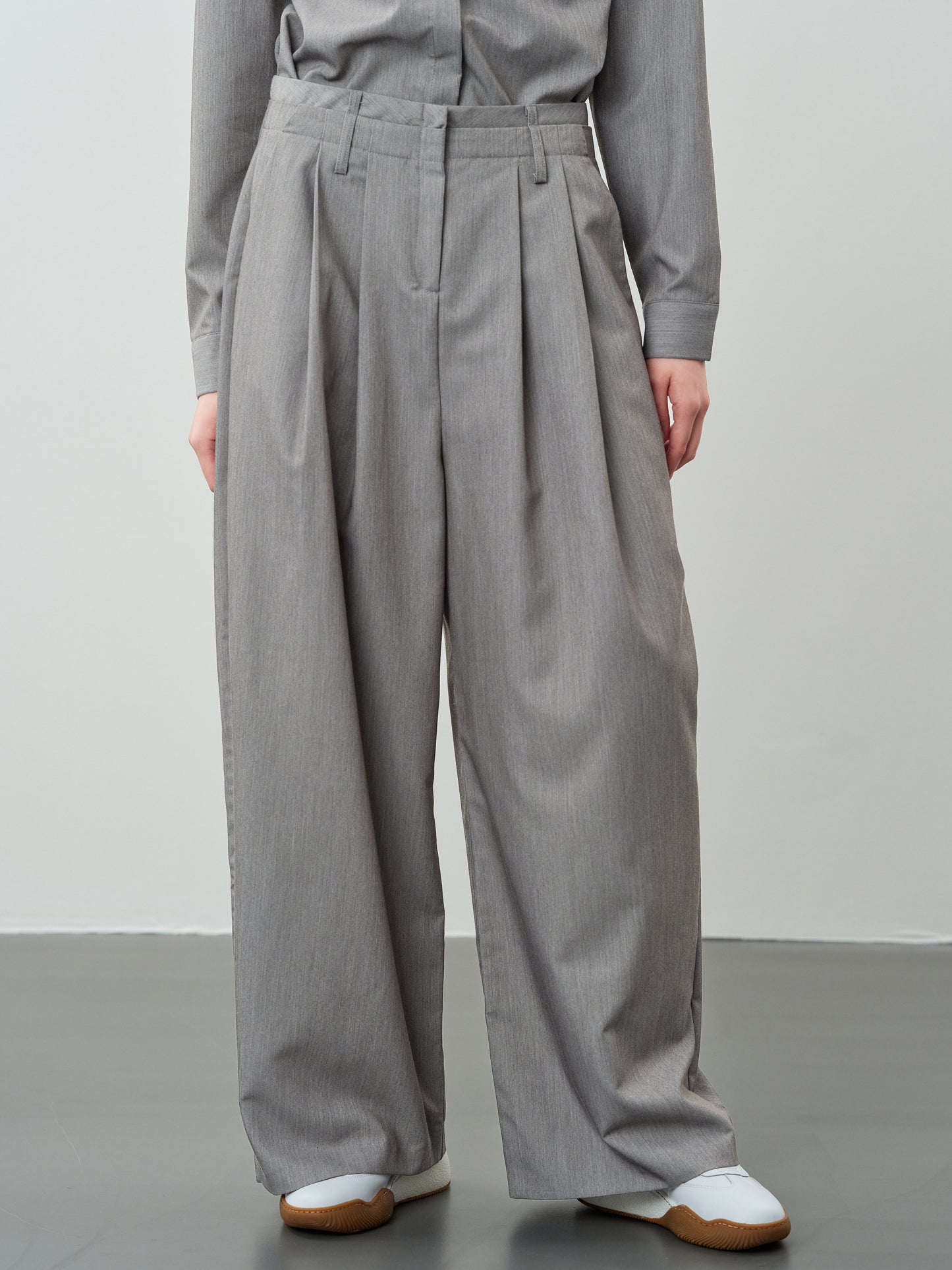 Double Waisted Suit Trousers, Grey Melange