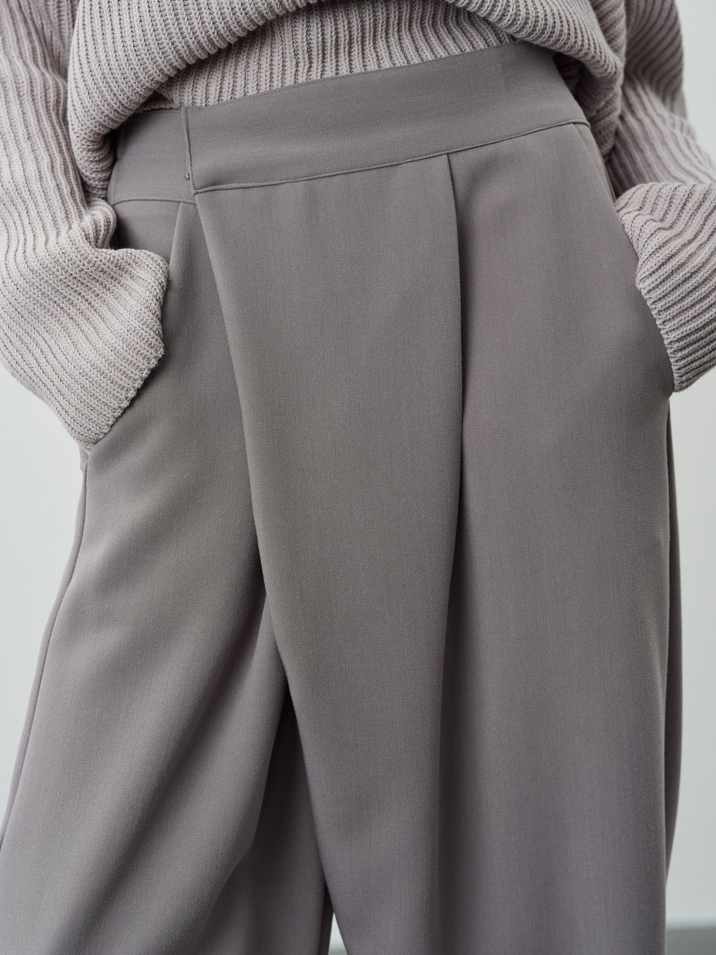 Wide Tuck Wrap Trousers, Warm Gray