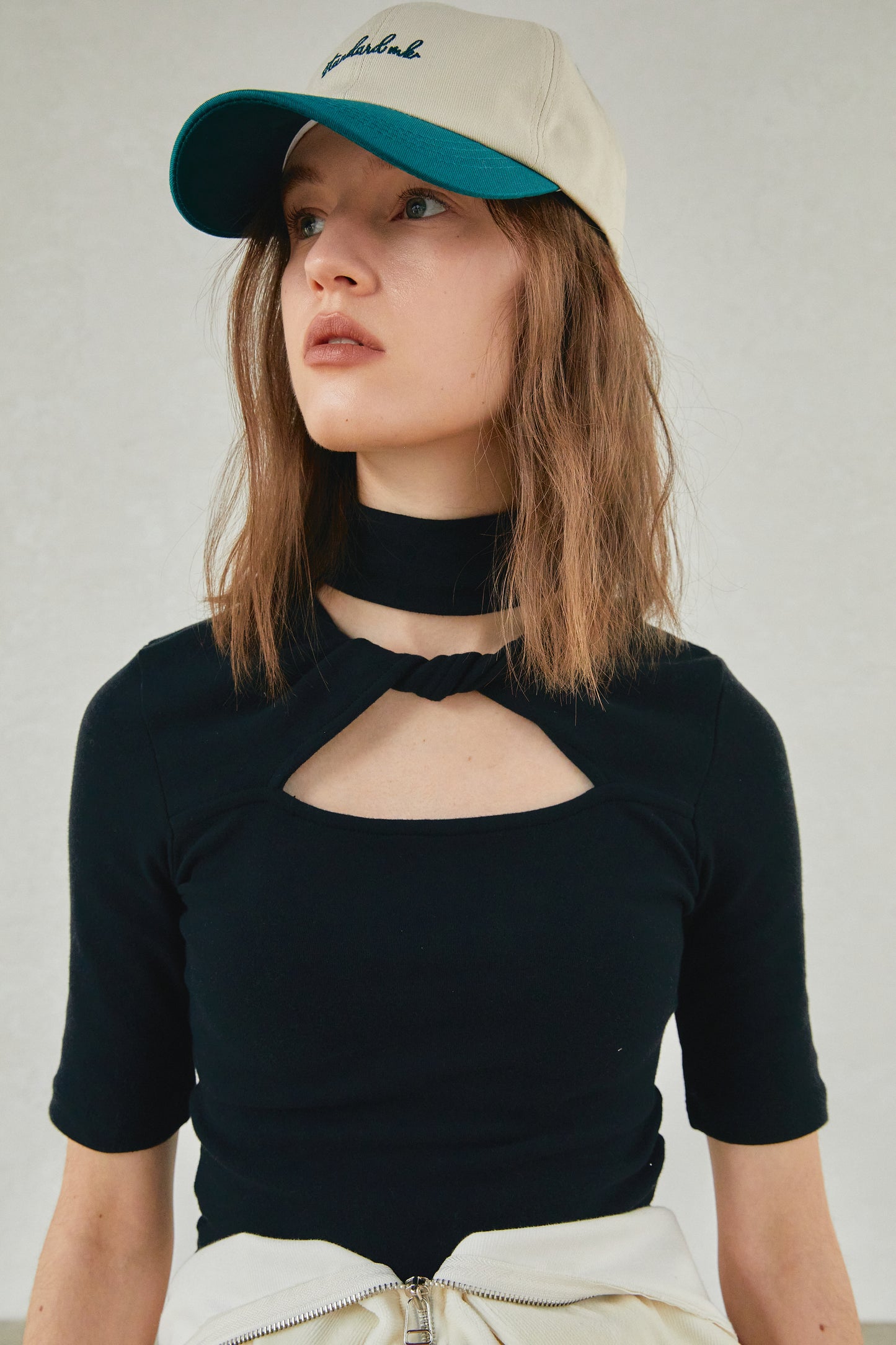 Twisted Cut-Out High Neck Top, Black