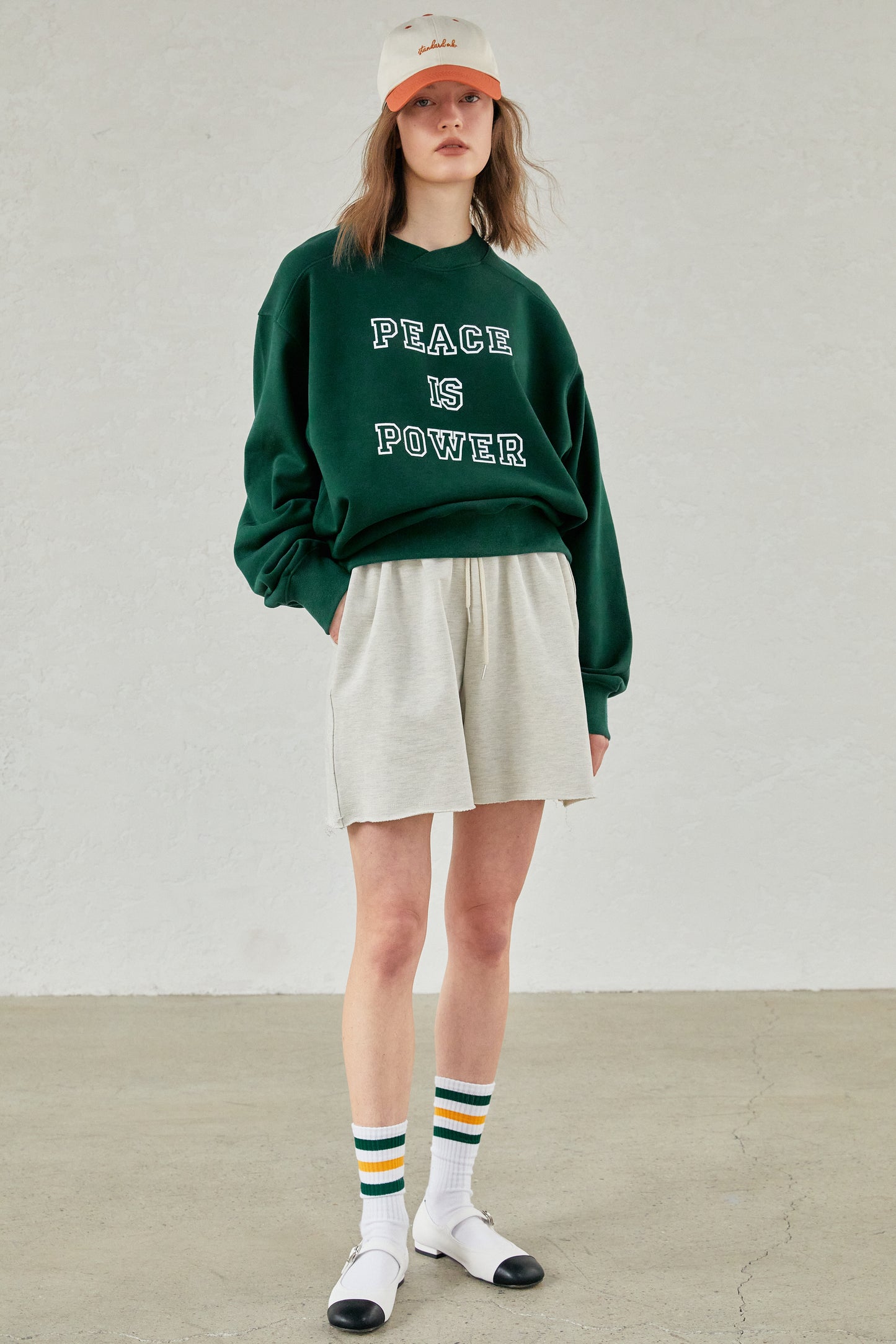'Peace Is Power' Shawl Collar Sweatshirt, Hunter Green