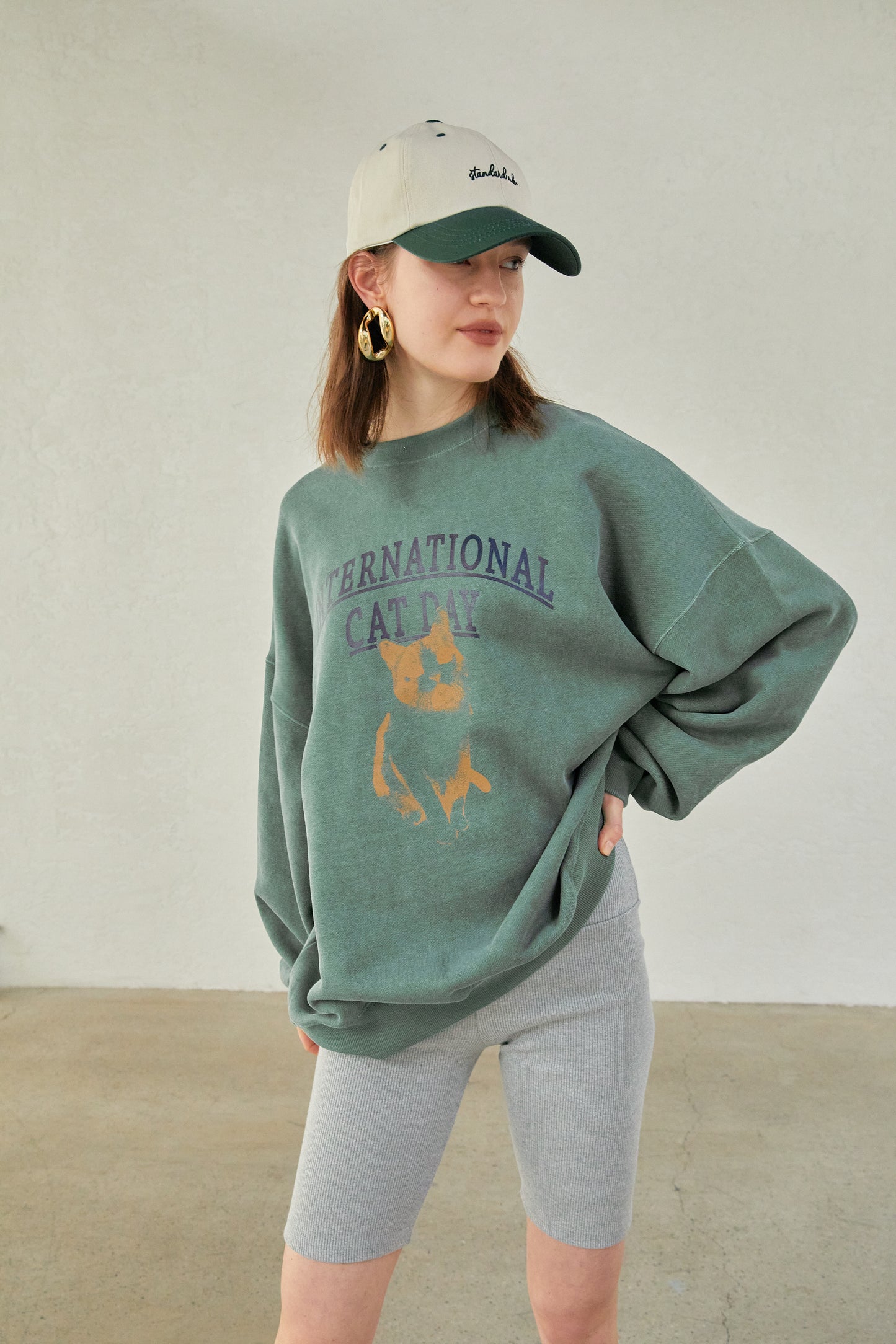 'International Cat Day' Graphic Sweatshirt, Pale Green