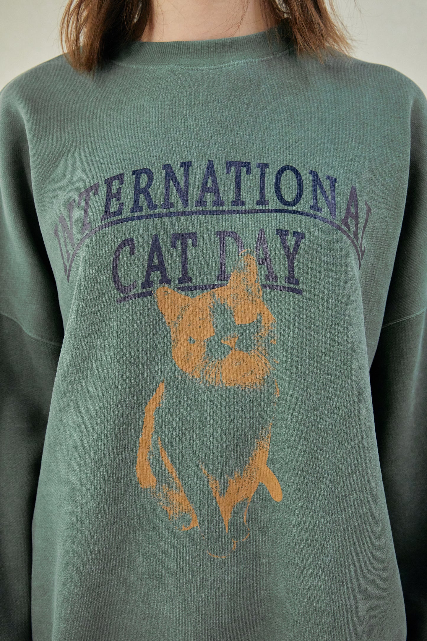 'International Cat Day' Graphic Sweatshirt, Pale Green