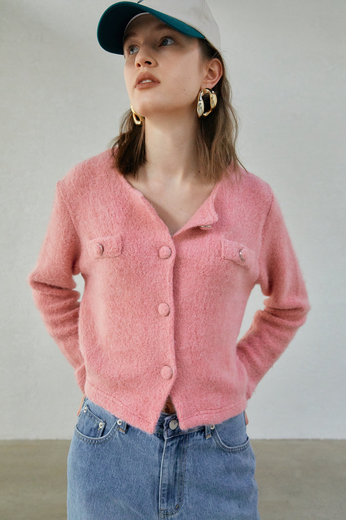 Chenille Button Cardigan, Pink