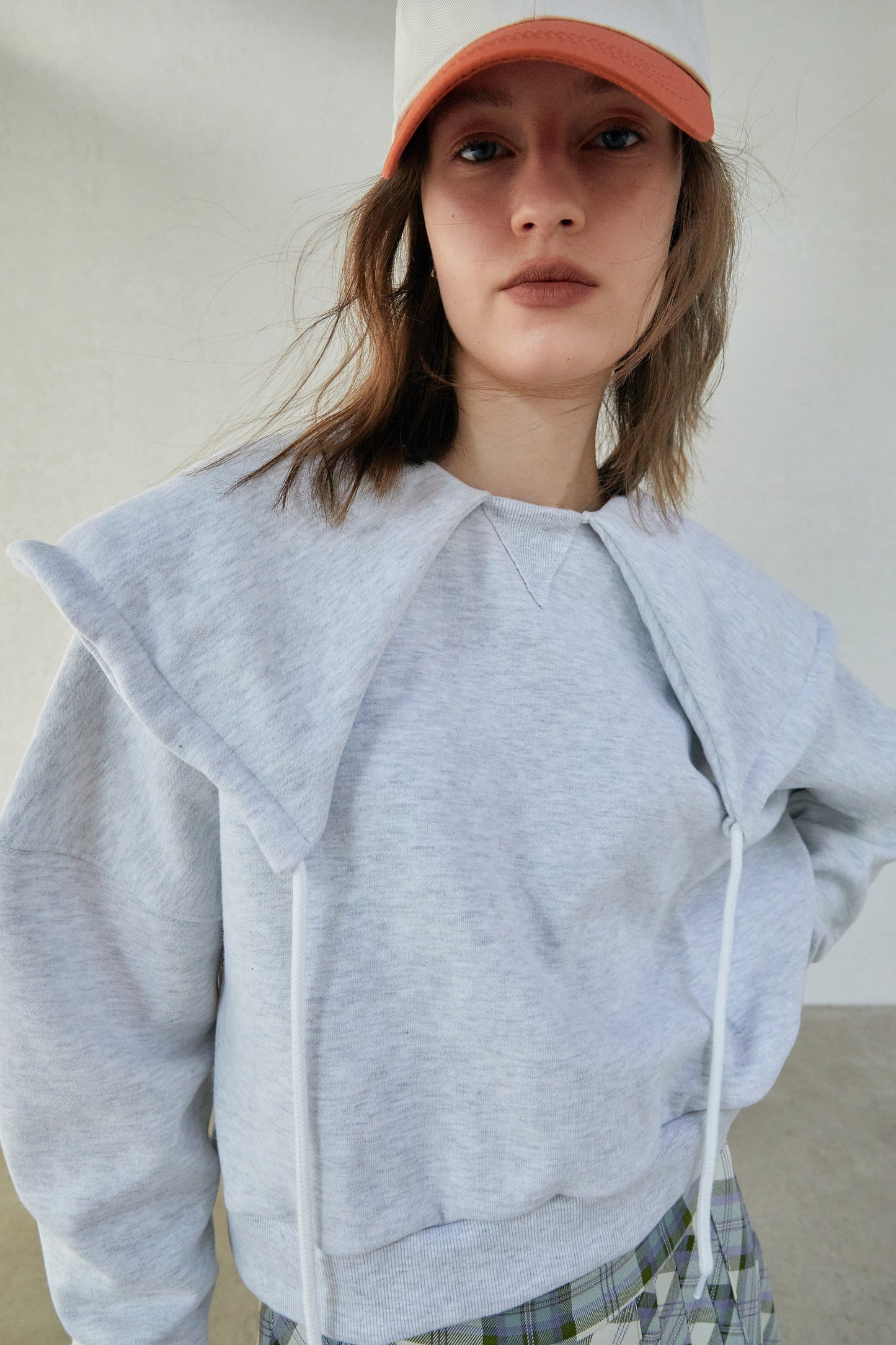 Wide Bib Collar Sweatshirt, Light Grey Melange